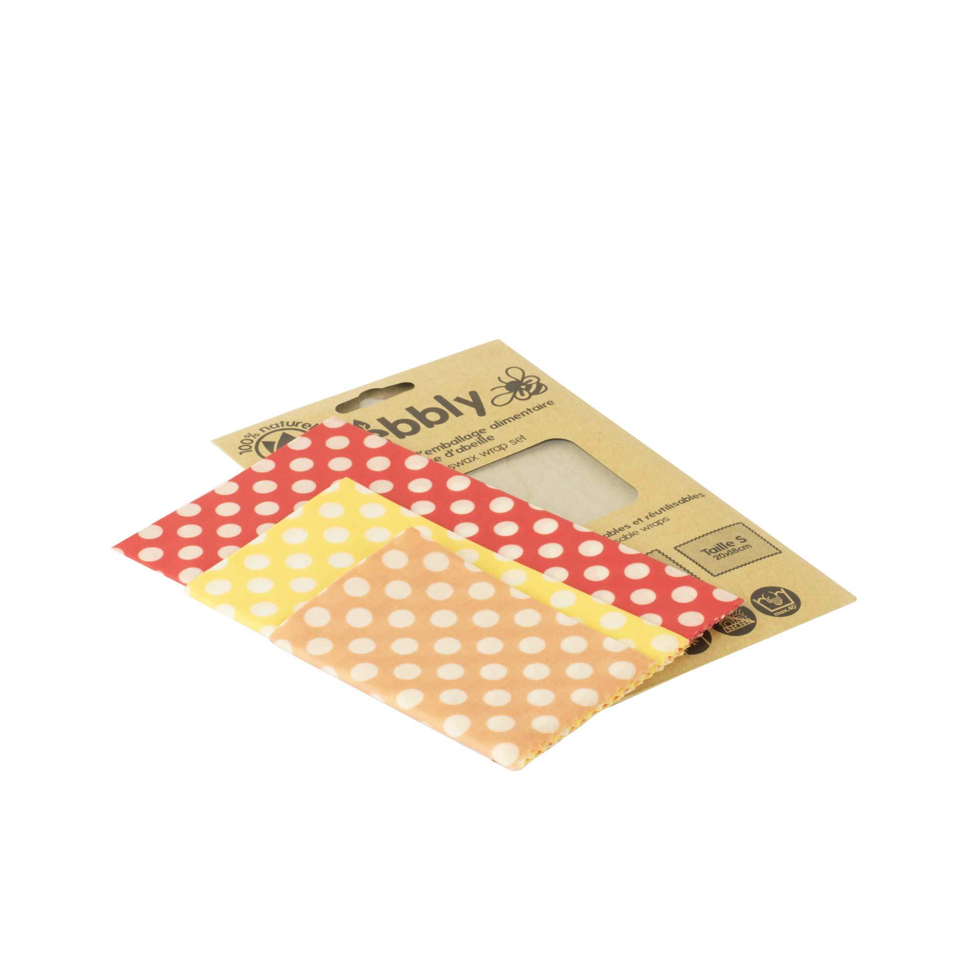 Pebbly Vershouddoek/Foodwrap set 3 stuks - Herbruikbaar - Katoen Bio/Bijenwas - 20x18 cm/28x25 cm/35.5x33 cm