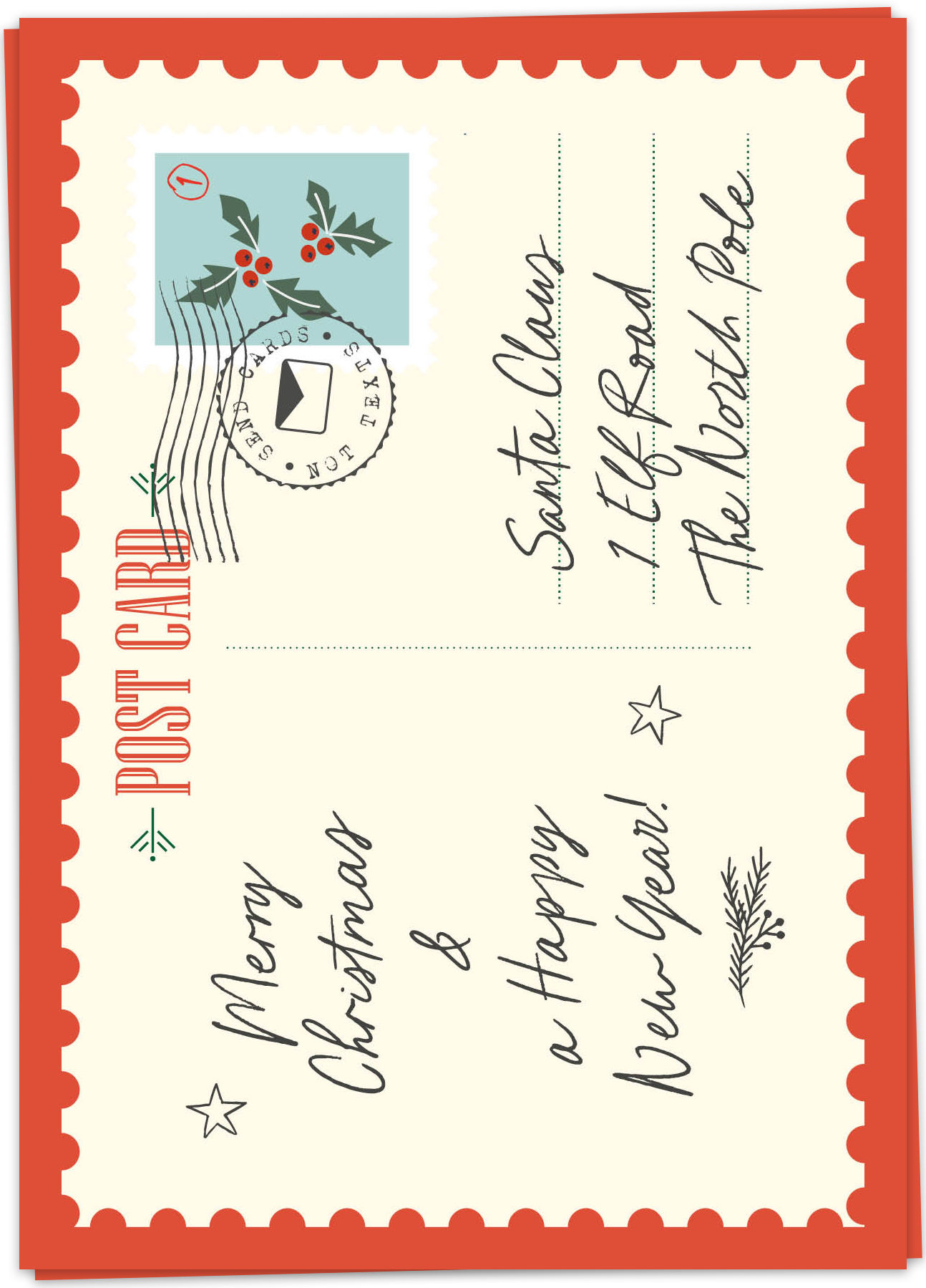 Wenskaart Kerst Christmas Postcard