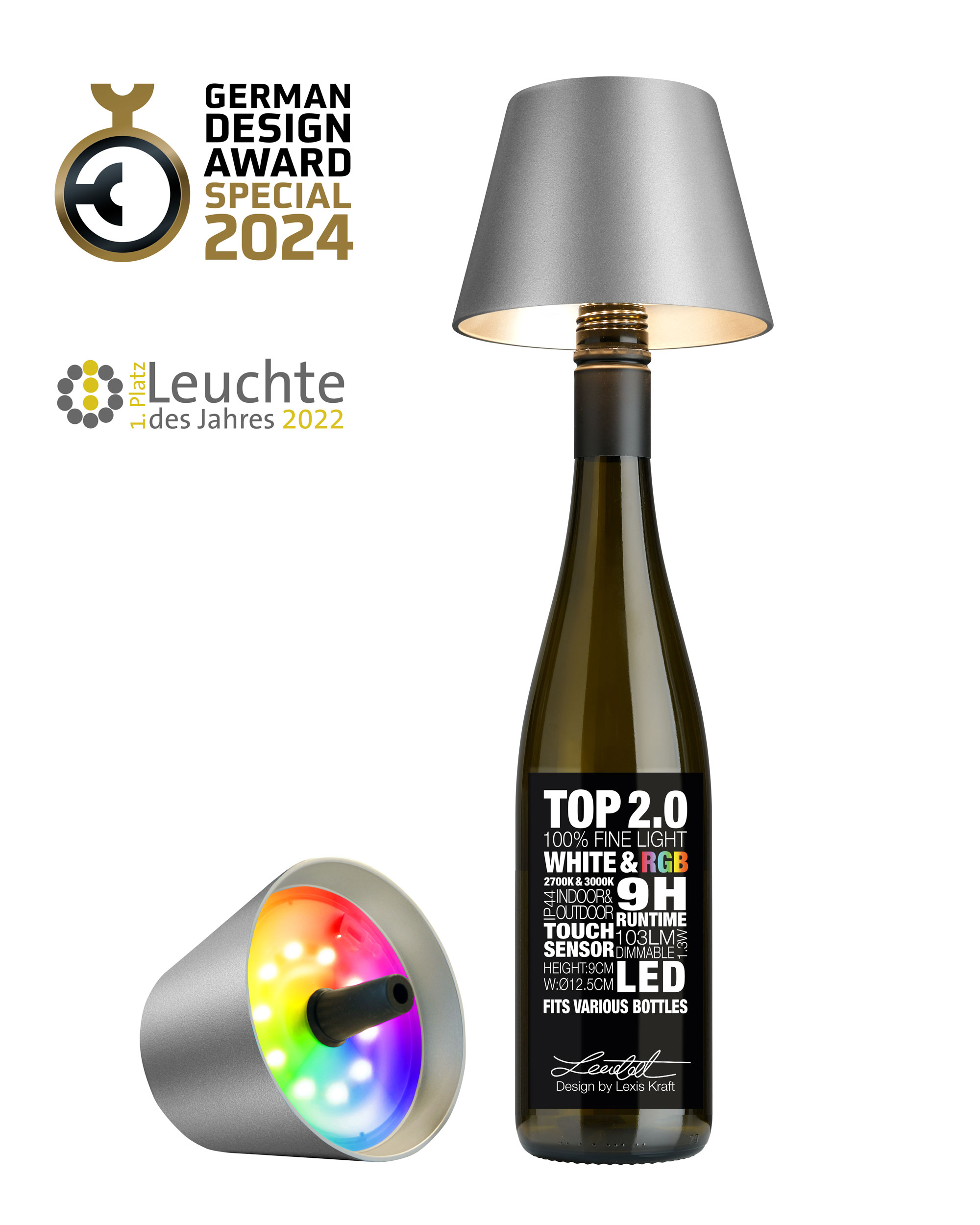 Sompex LED Tafellamp Top 2.0 Graphit - 9x12.5 cm - Oplaadbaar via USB-C (incl.) - 1.3 W