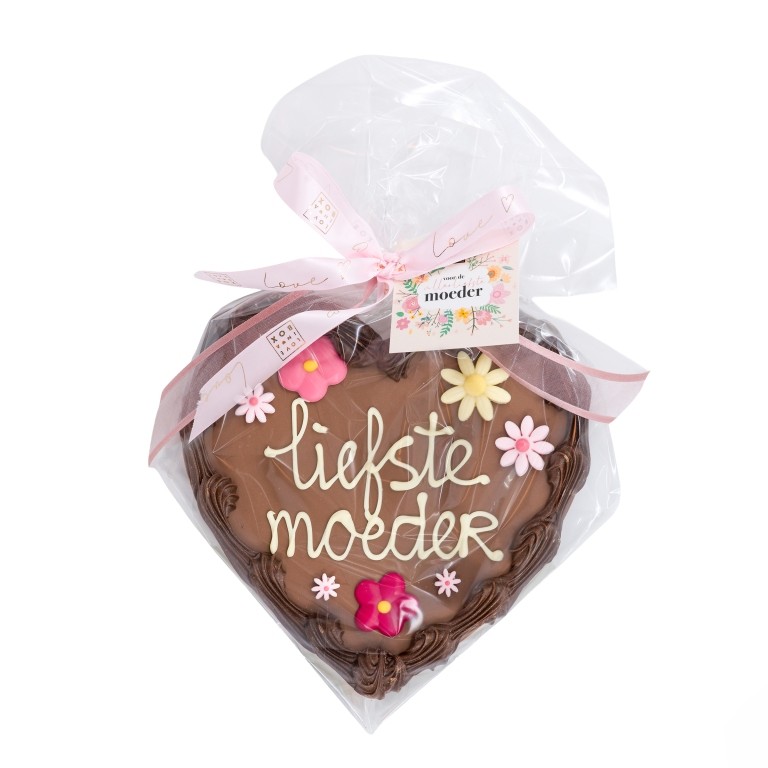 Love in a Box Luxe Chocoladehart XL Liefste Moeder 300g - Melkchocolade Geschreven met Witte Chocolade