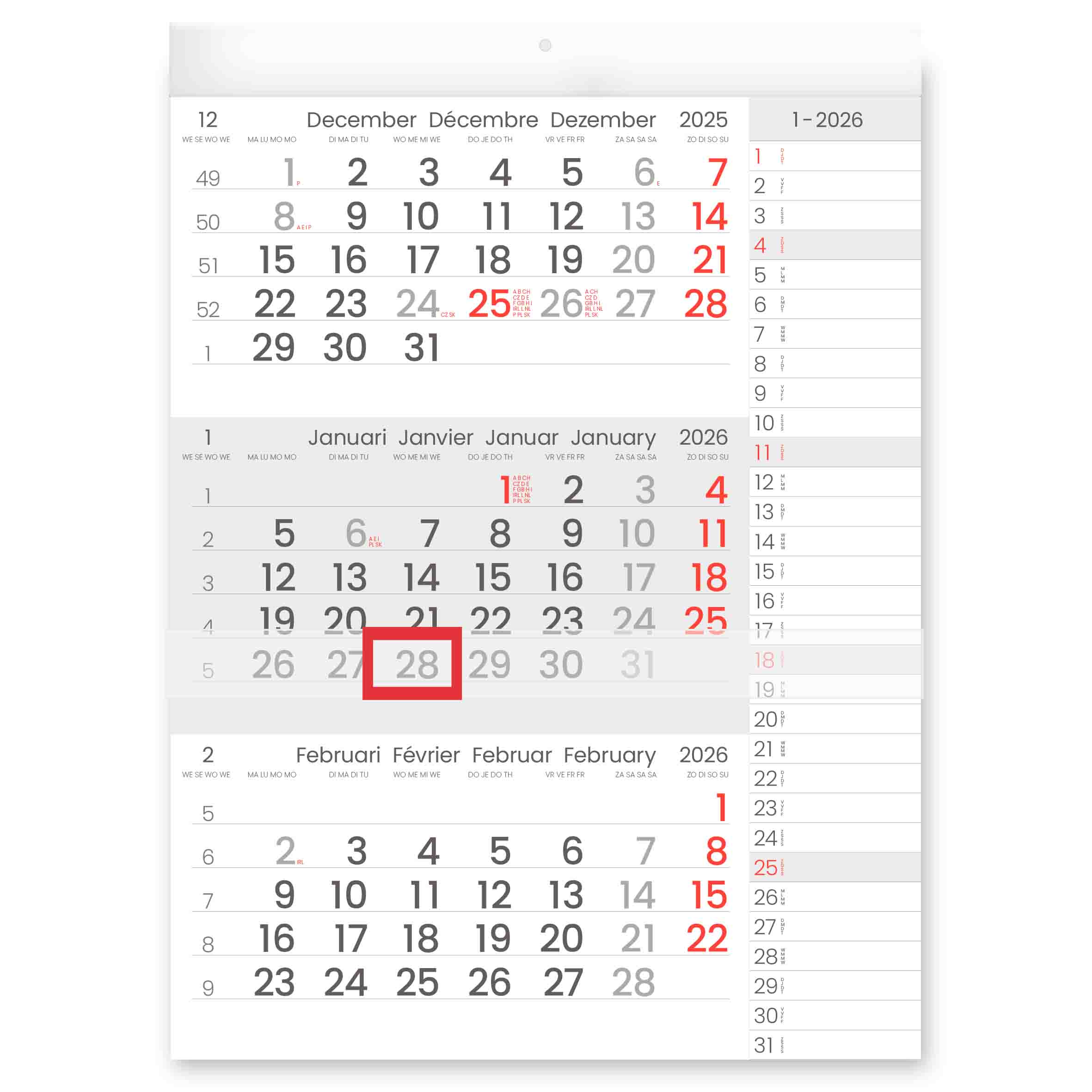 Driemaandkalender 2026 Compact Notes 30x41 cm