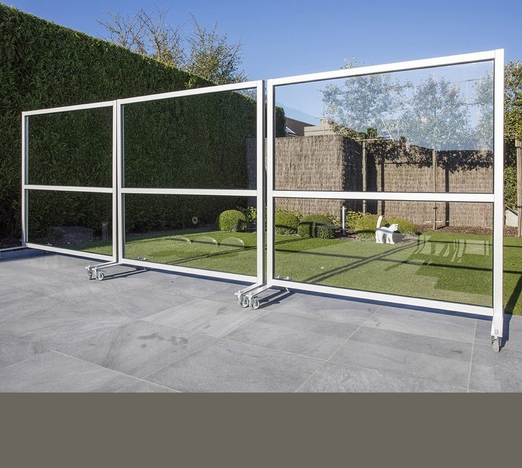 Therma Marseille glazen windscherm 2m met Kwartsgrijs Aluminium frame