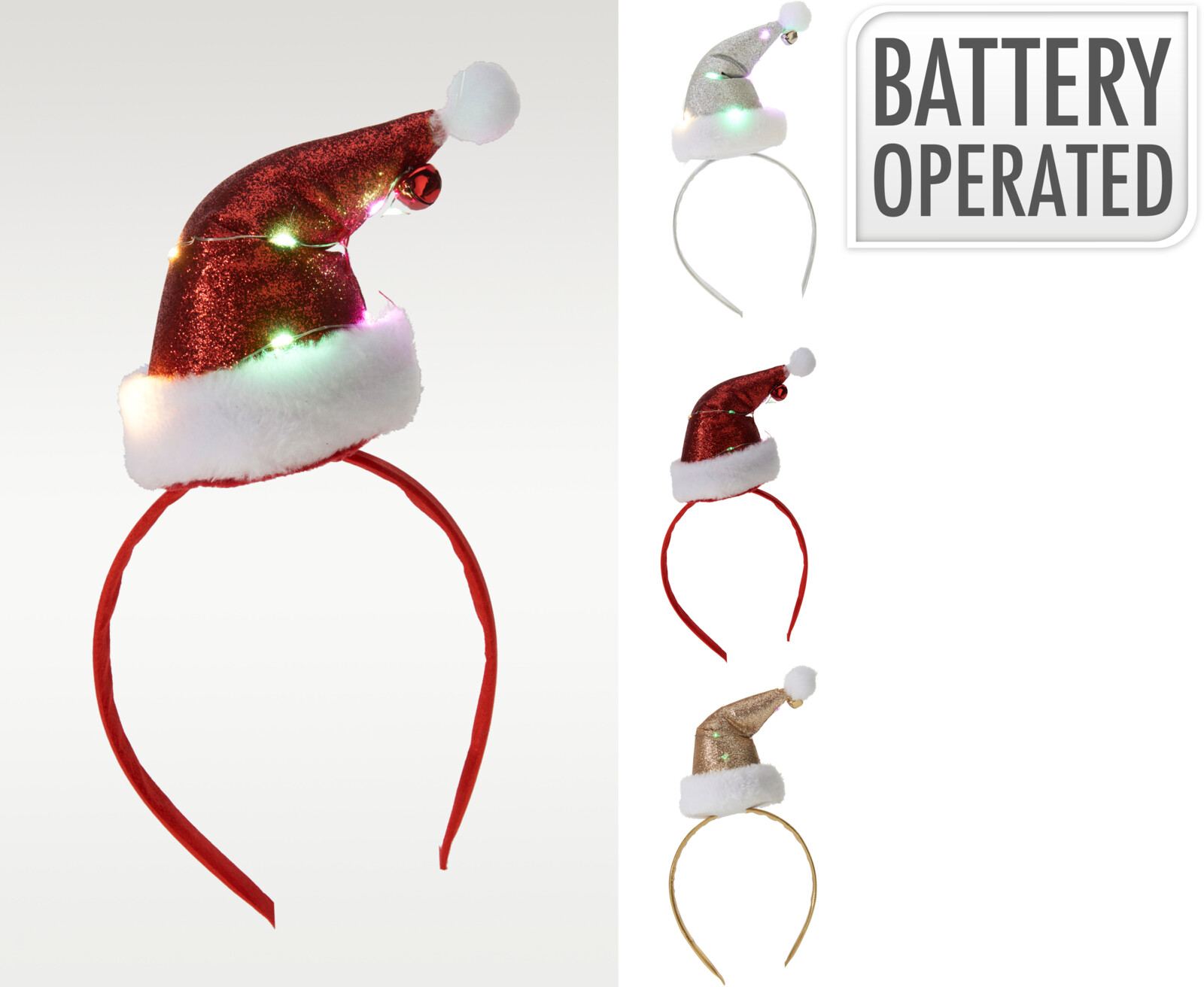 Diadeem met Kerstmuts LED - 15x23x8 cm - assorti - prijs per stuk