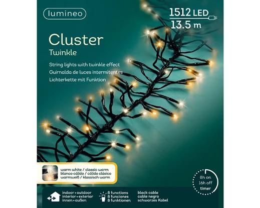 Kerstverlichting LED Cluster Twinkle 14m - 1512 Lights - Black/Warm White+Classic Warm - In/Outdoor