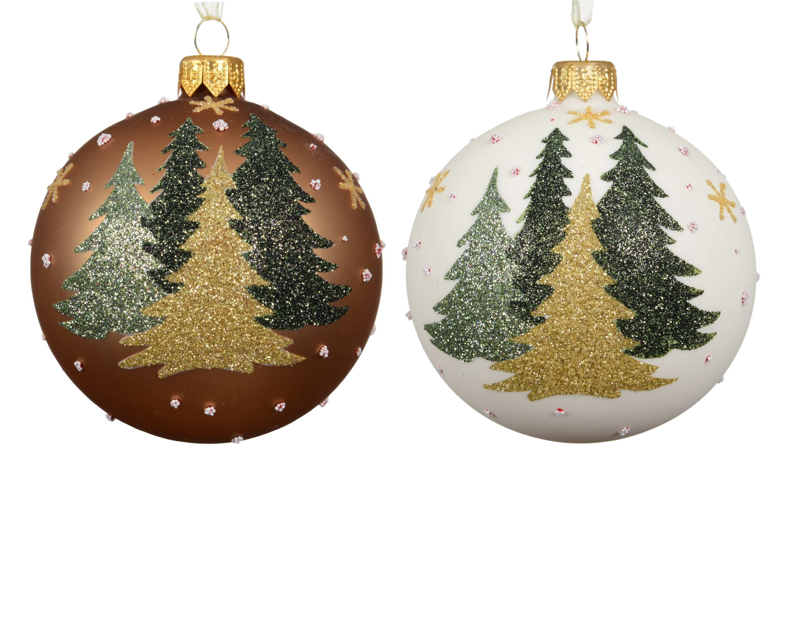 Kerstbal Glas 8cm met Bomen - Mat - assorti - prijs per stuk