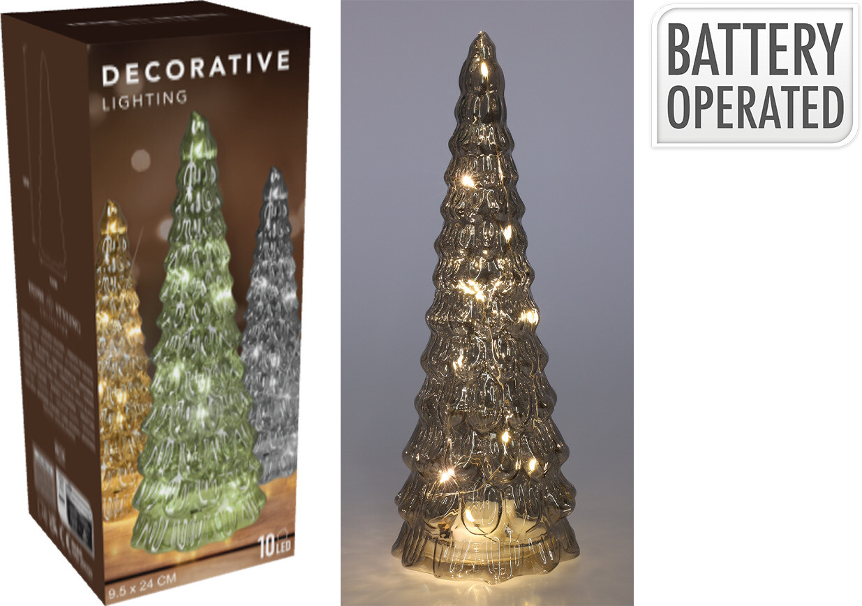 Decoboom LED Groen 24cm - Glas - 10 leds - op Batterijen (excl.)