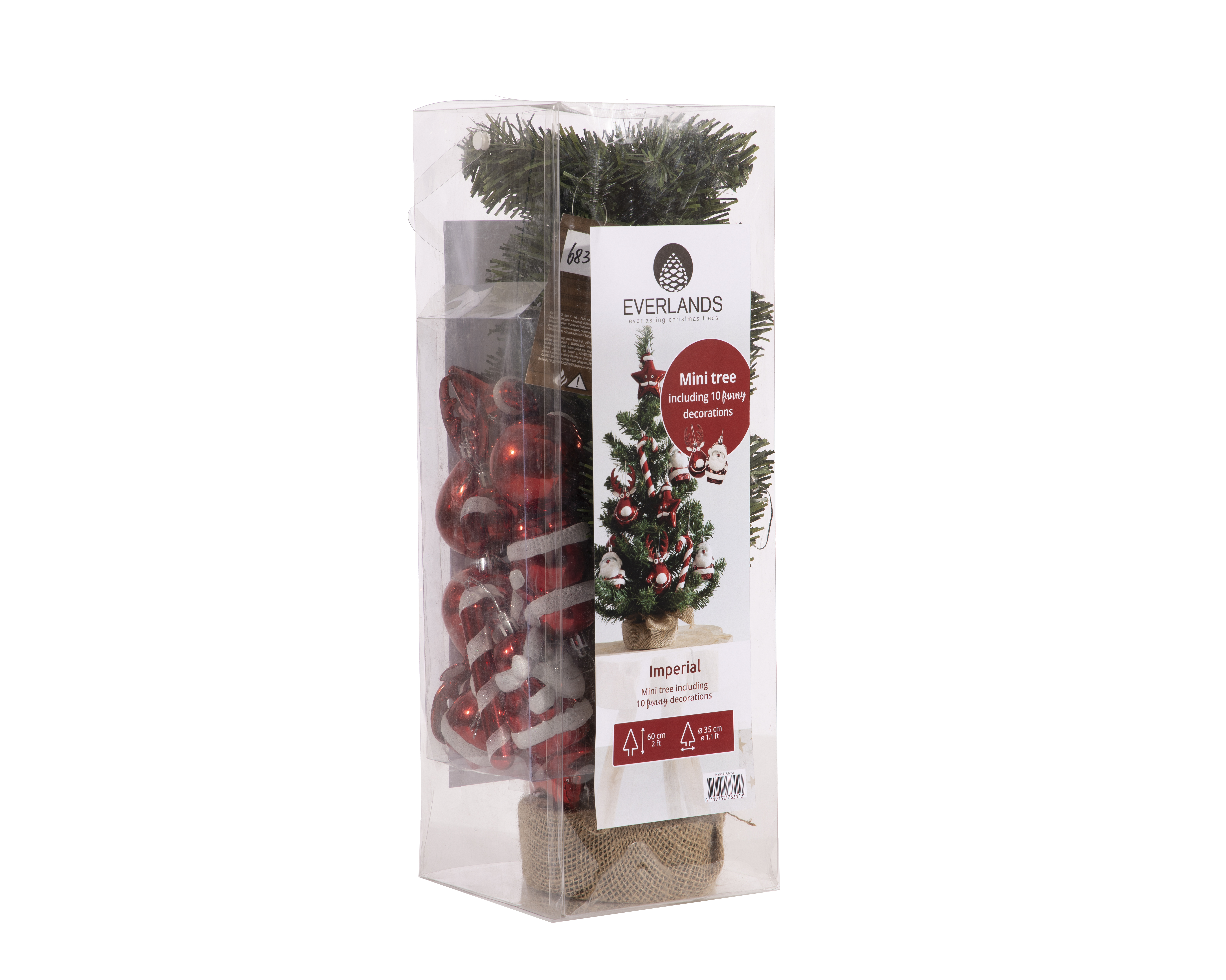 Kerstboom Imperial 75cm Versierd Groen/Rood - 81 Tips - In Jutezak