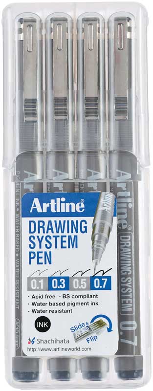 Artline Drawing System Tekenpen set 0.1/0.3/0.5/0.7 Zwart - 4 stuks