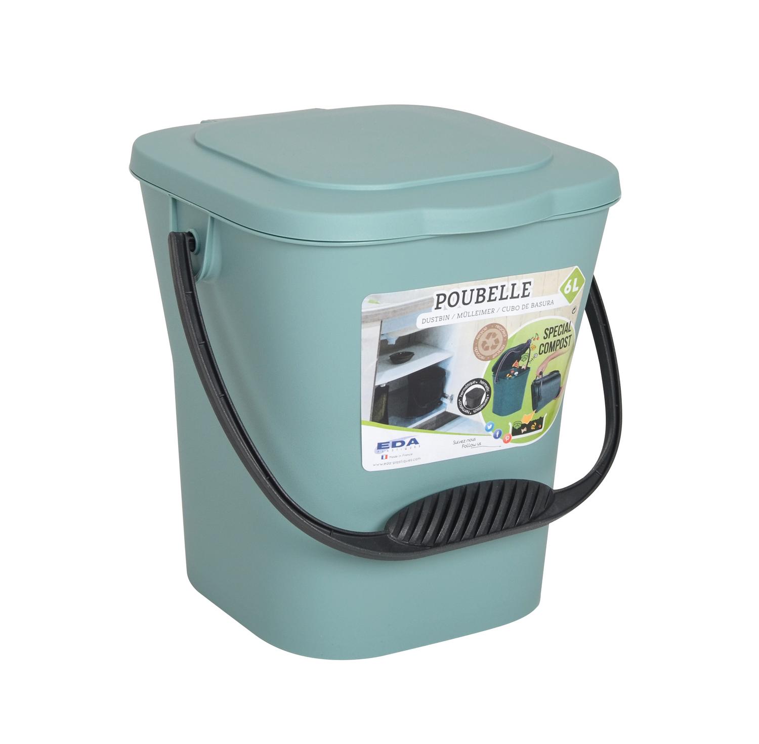 Compostemmer Groen 6l met Deksel -  24.8x23.8x24.3 cm