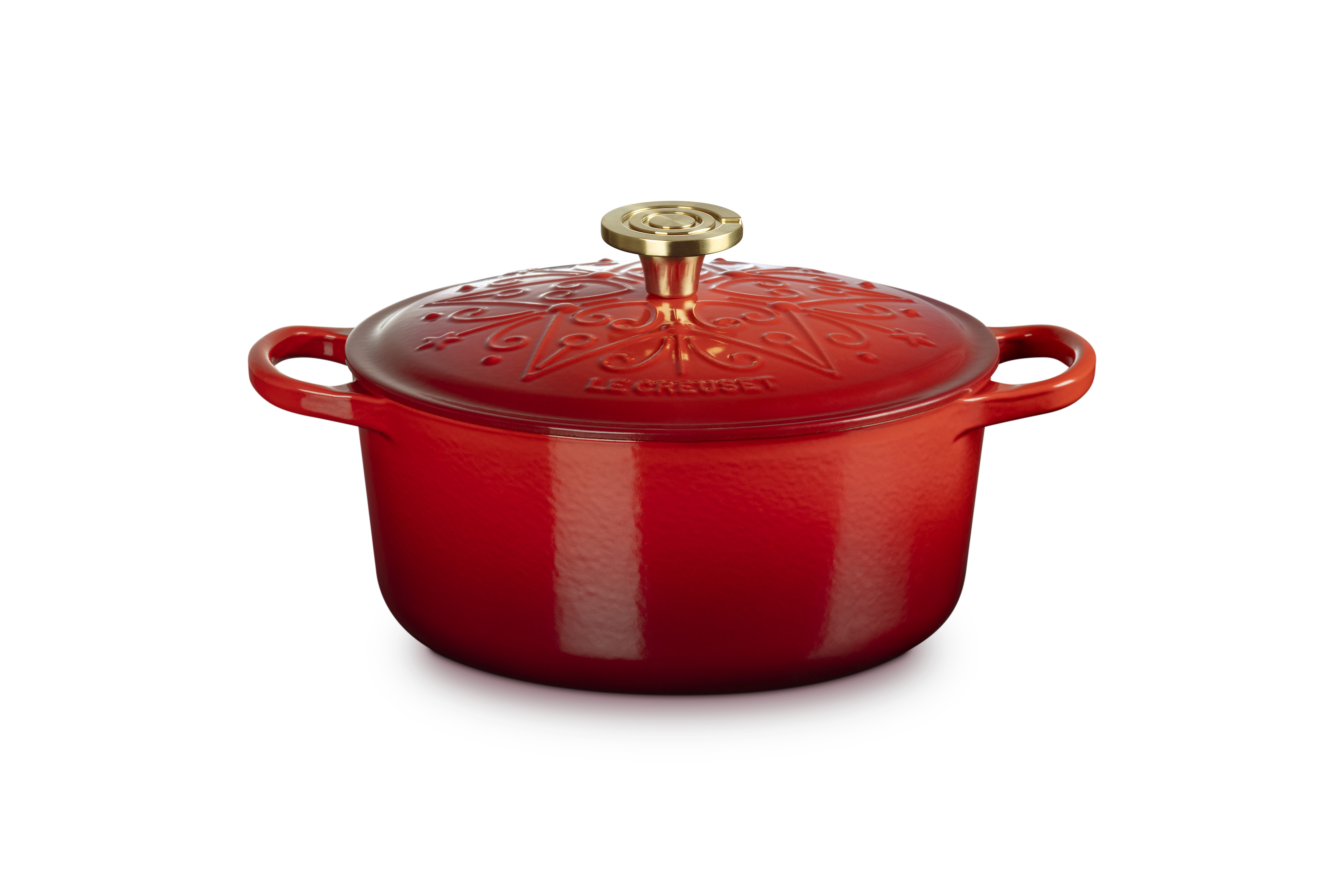 Le Creuset Braad-/Stoofpan Signature L'Etoile Kersenrood 24cm - Gietijzer - Christmas Collection - SS Cru Light Gold