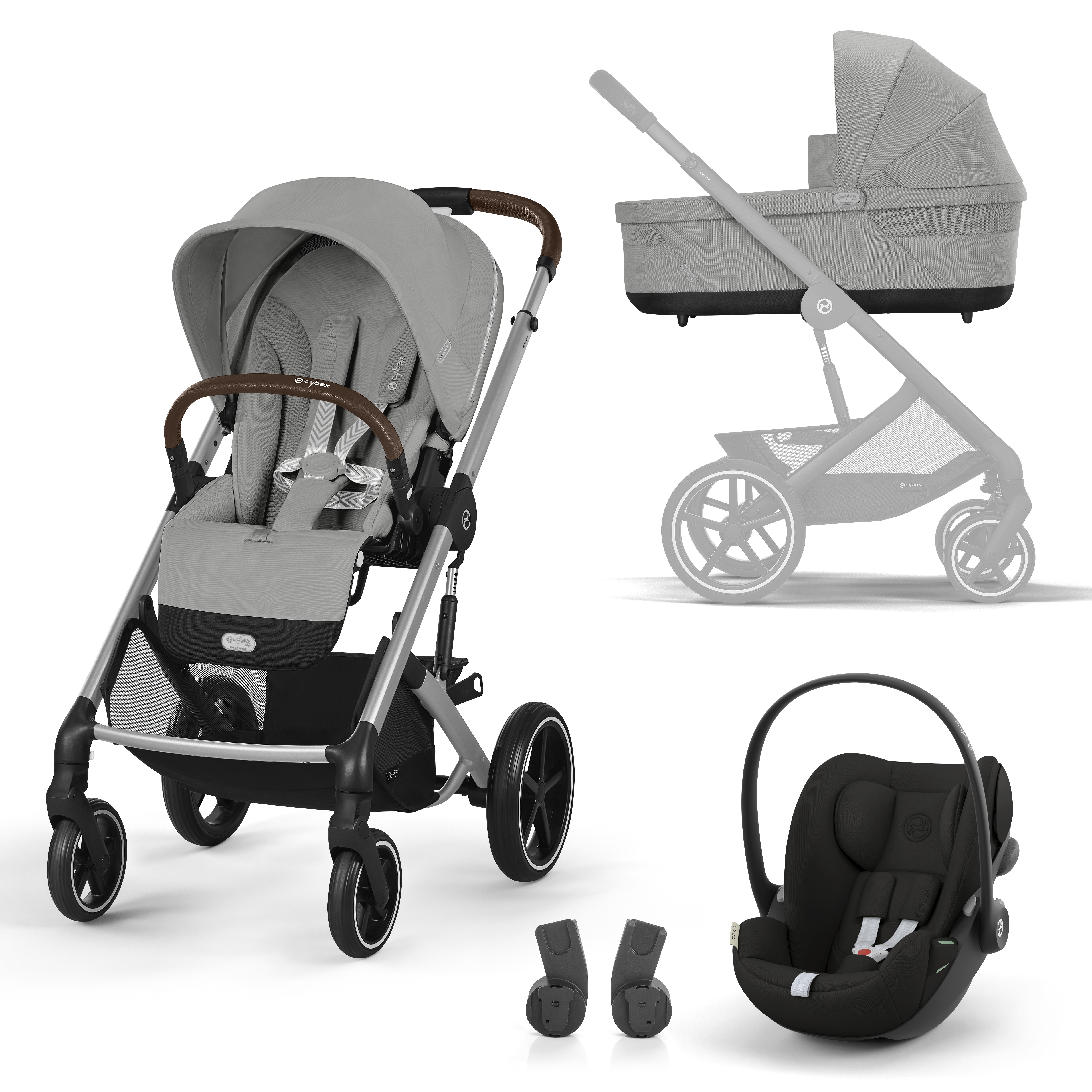 Cybex Kinderwagen Balios S Lux Comfort  Stone Grey +Autostoel Cloud G Black + Adapters 