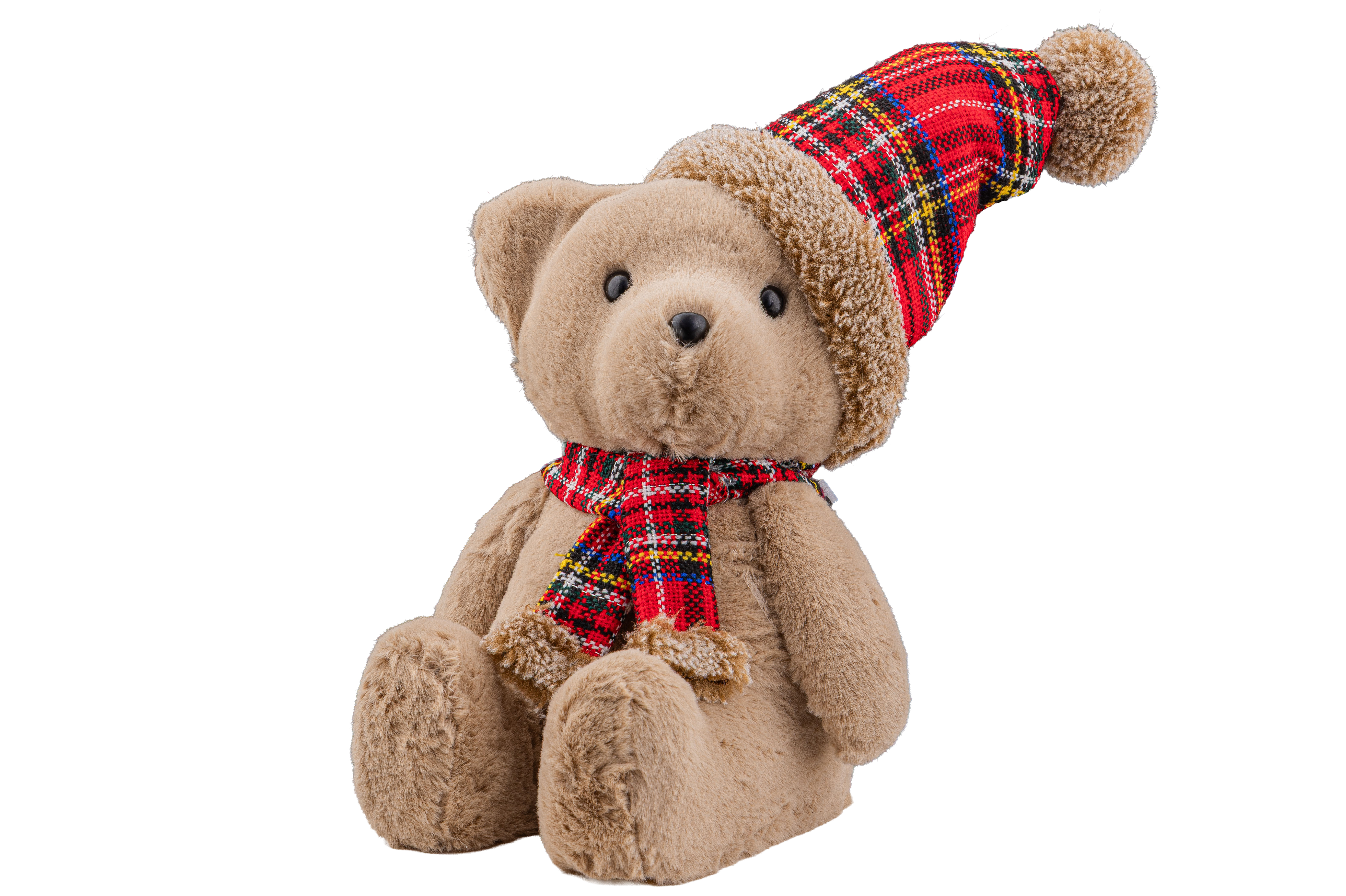 Cosy@Home Beer met Kerstmuts Geruit 17x16x24 cm