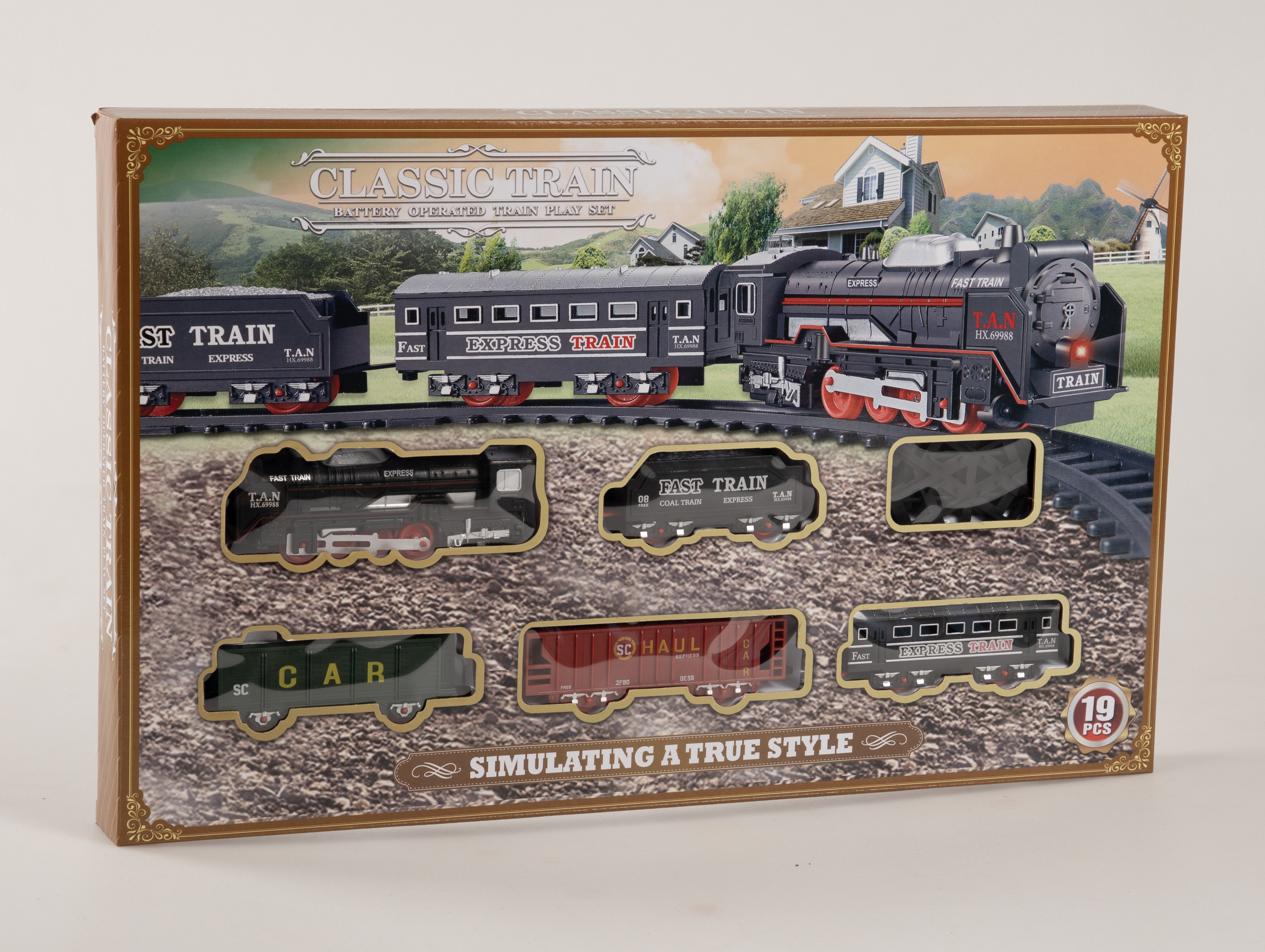 Stoomtrein klassiek model met licht, 19 delig