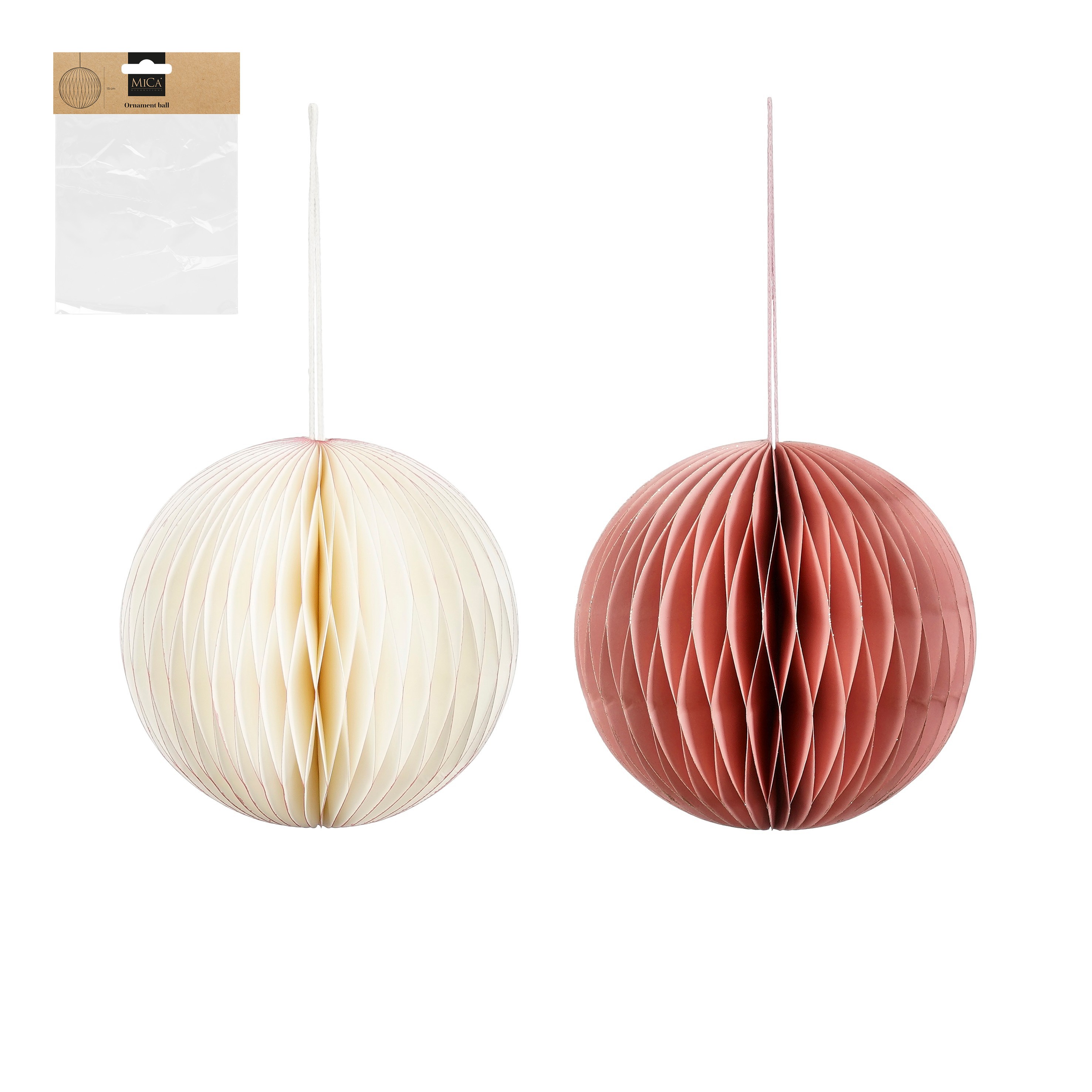Boomhanger Mica Bal 15cm - Papier - assorti - prijs per stuk