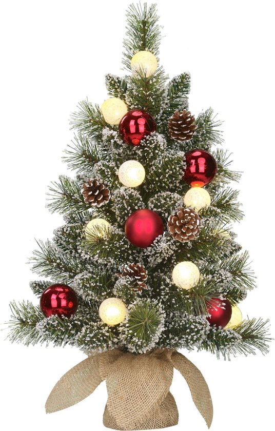 Kerstboom Kaprun LED Green Frosted 60x39 cm - 50 Tips - 10 Lights - in Jute Zak - PVC