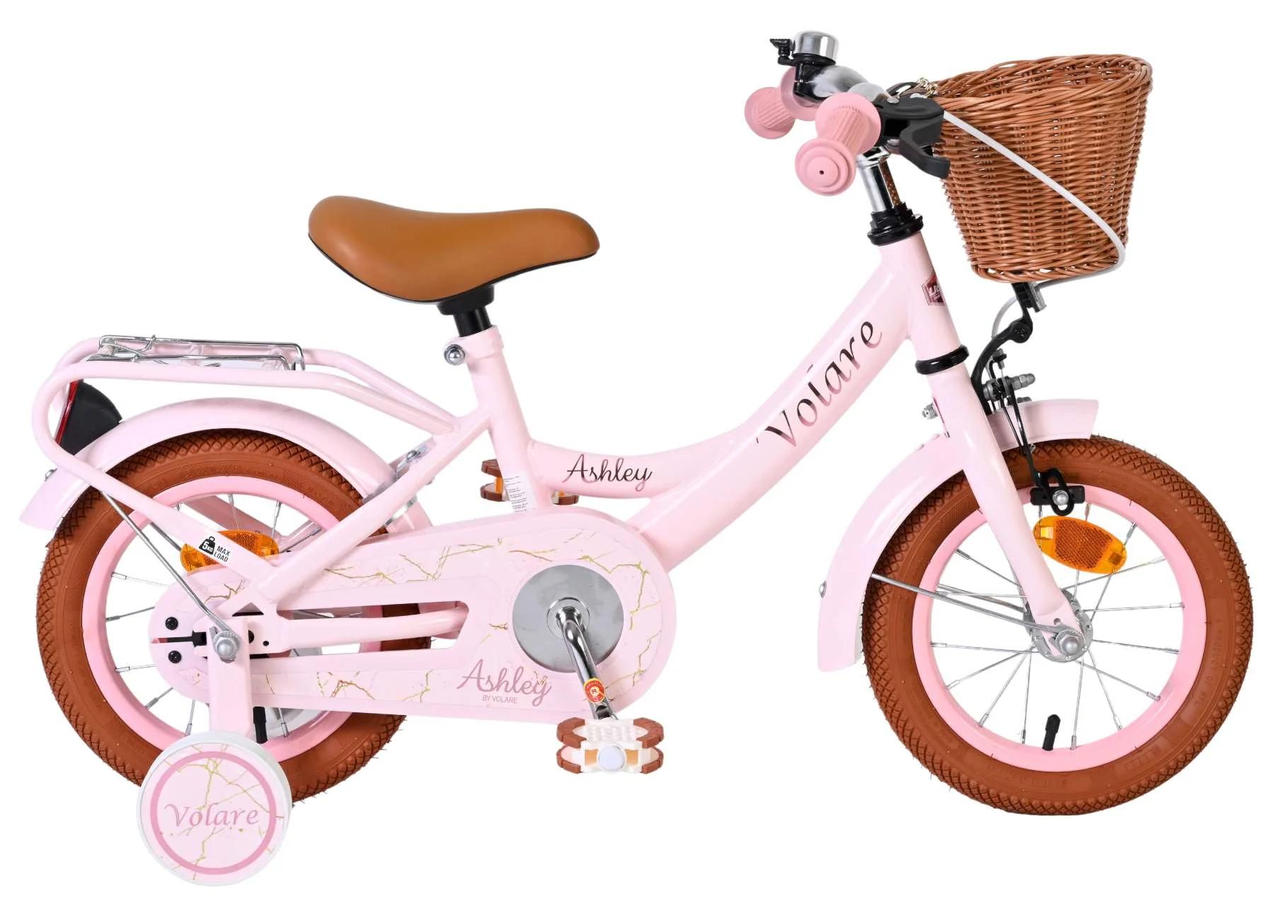 Volare Ashley Kinderfiets Roze Handrem+Terugtraprem met Mandje 12 inch