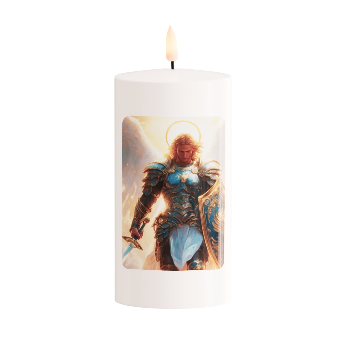 LED Grafkaars Delight Saint Michael - 7.5x15 cm - Wit - op Batterijen (excl.)