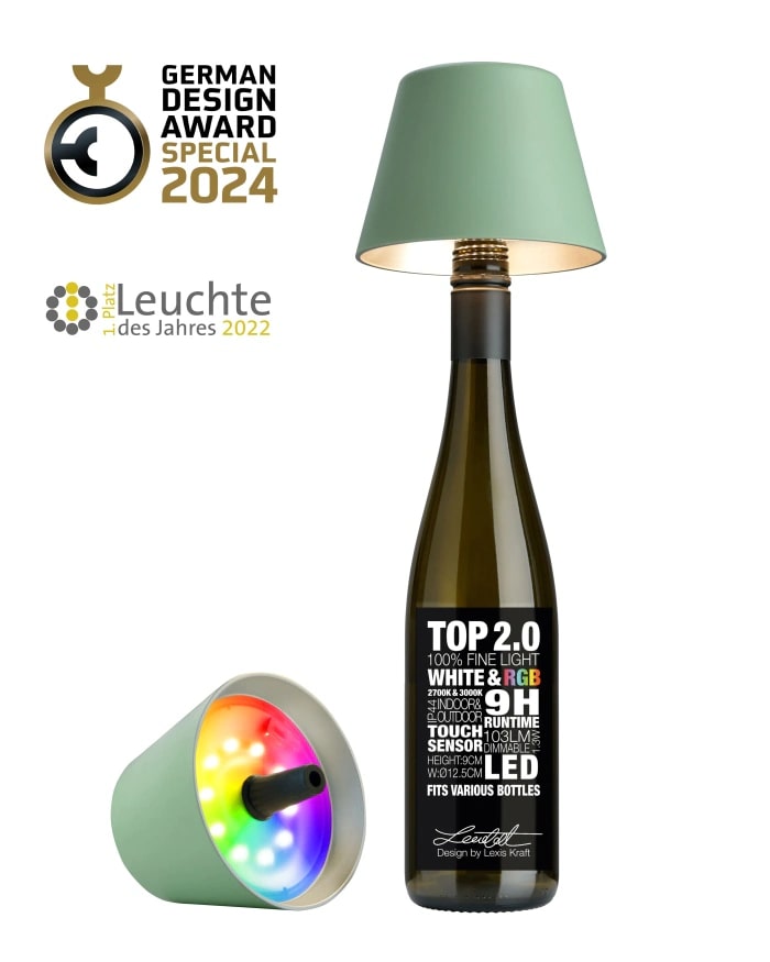 Sompex LED Tafellamp Top 2.0 Olive Green - 9x12.5 cm - Oplaadbaar via USB-C (incl.) - 1.3 W