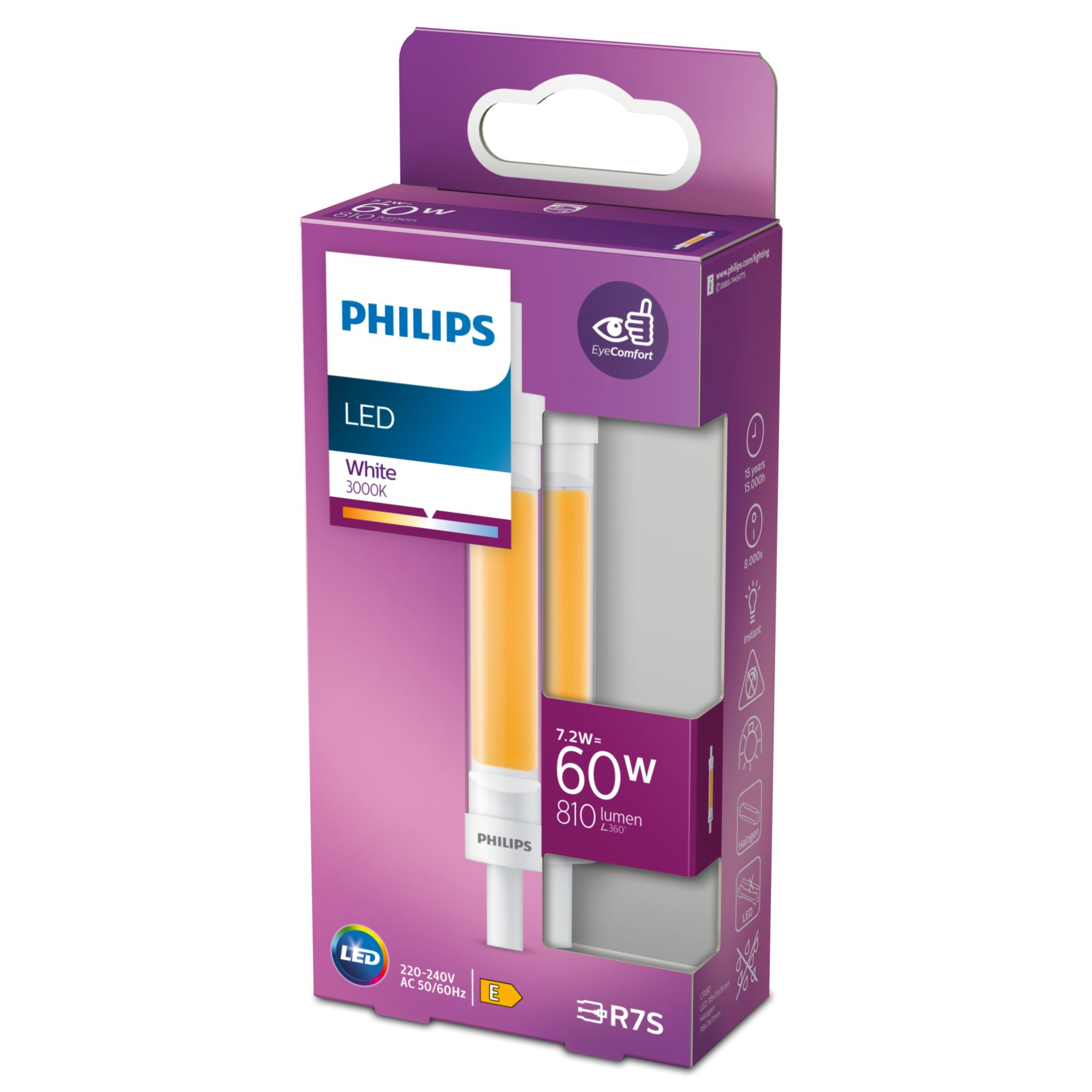 Philips LED Staaflamp 118 mm R7S 7.2W 810lm 3000K 220-240V