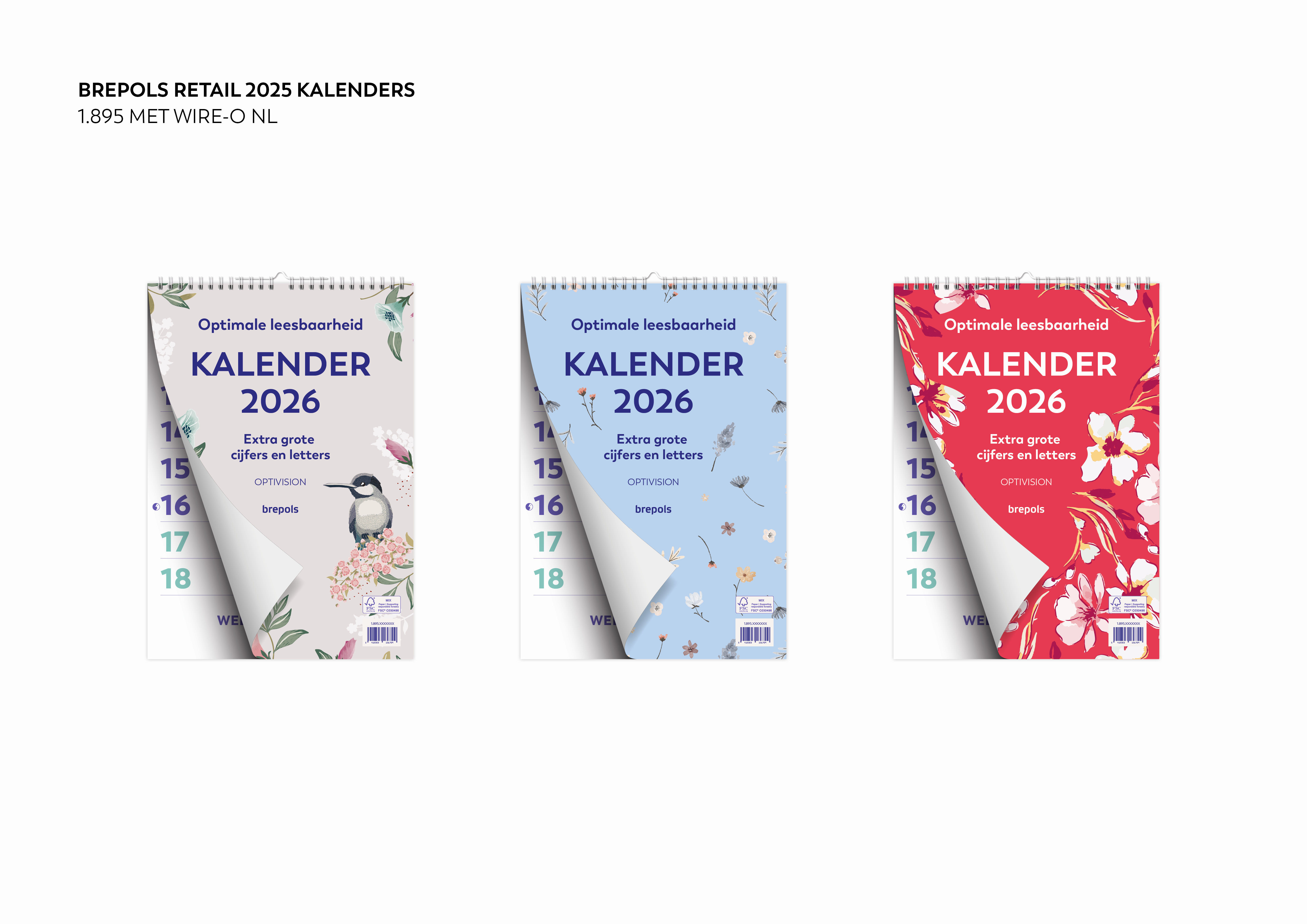 Brepols Kalender 2026 Optivision Fantasy Wire-O assorti 21x29.7 - per stuk