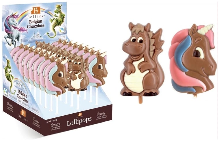 Belfine Chocoladelolly Eenhoorn & Draak 25g