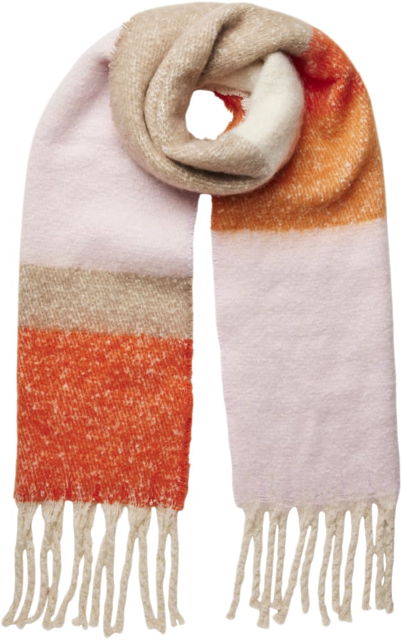 Pieces Sjaal Bea Geruit Tangerine Tango - One Size
