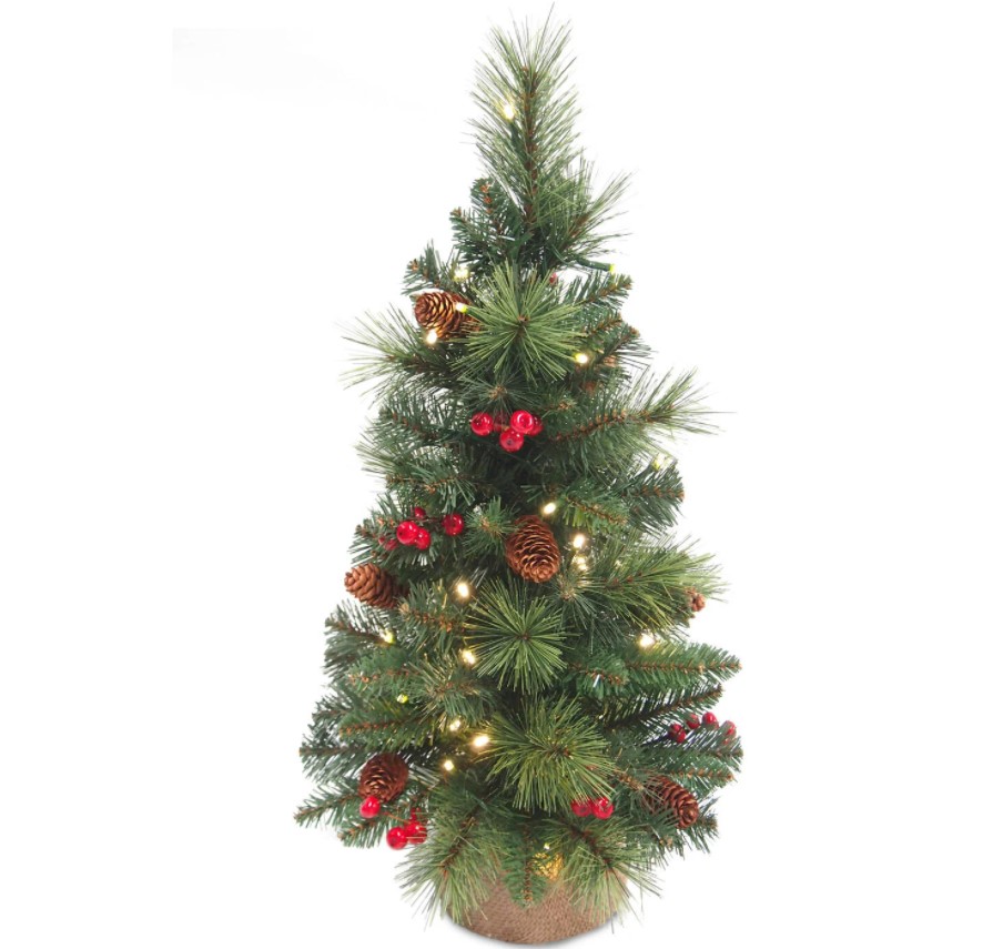 Kerstboom Everyday Miniature Pine Cone & Berry LED 61x36 cm - 78 Tips - 35 leds - PVC - in Jute Zak