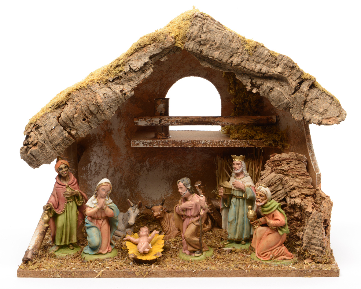 Kerststal Berk met Mosdak 38x18x29cm + 8 Figuren van 12 cm Multicolor - Polyresin