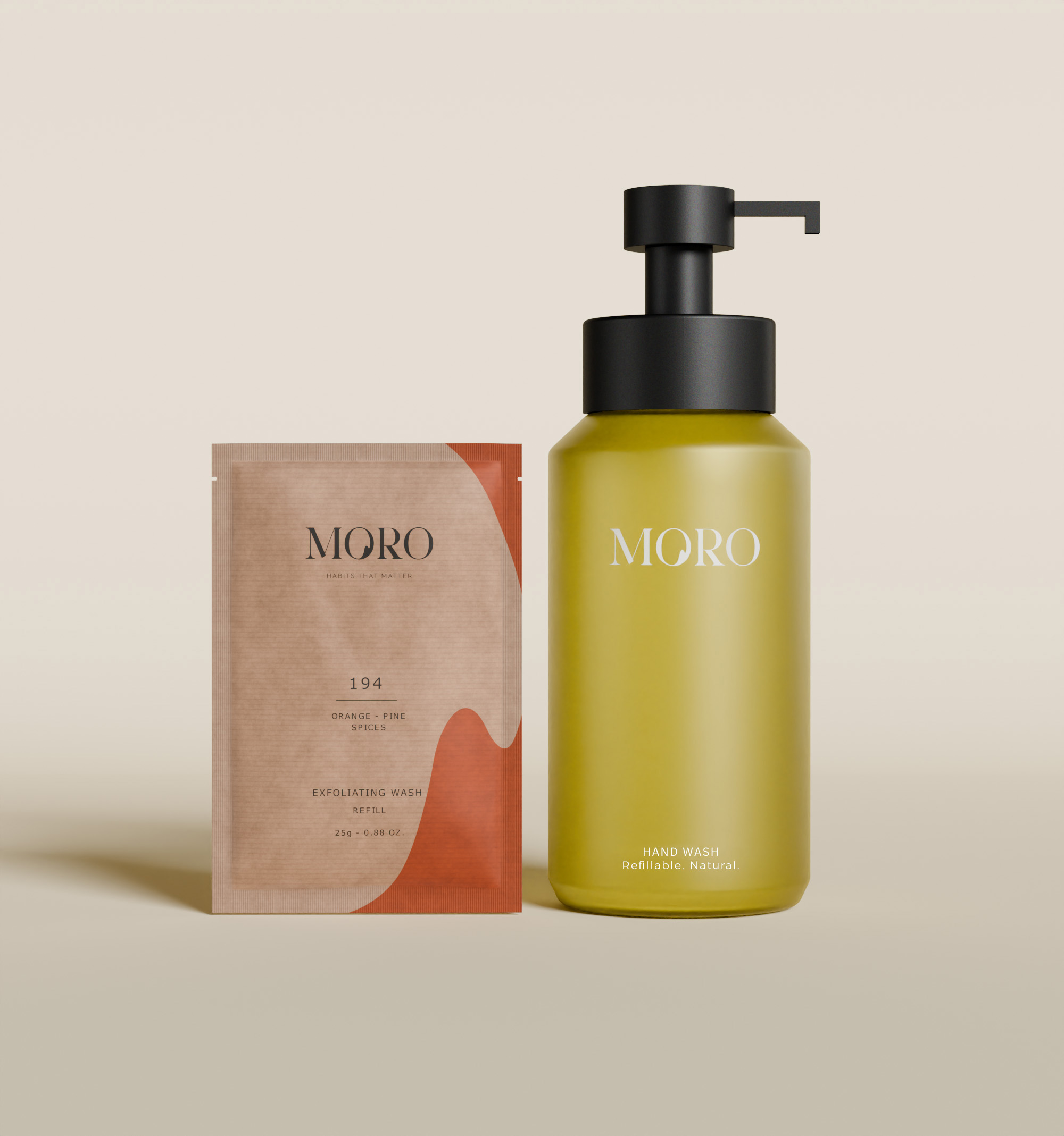 Moro Handzeep Scrub Spices 250ml - Geel - Fles met 1 Navulling - Poeder tot Gel