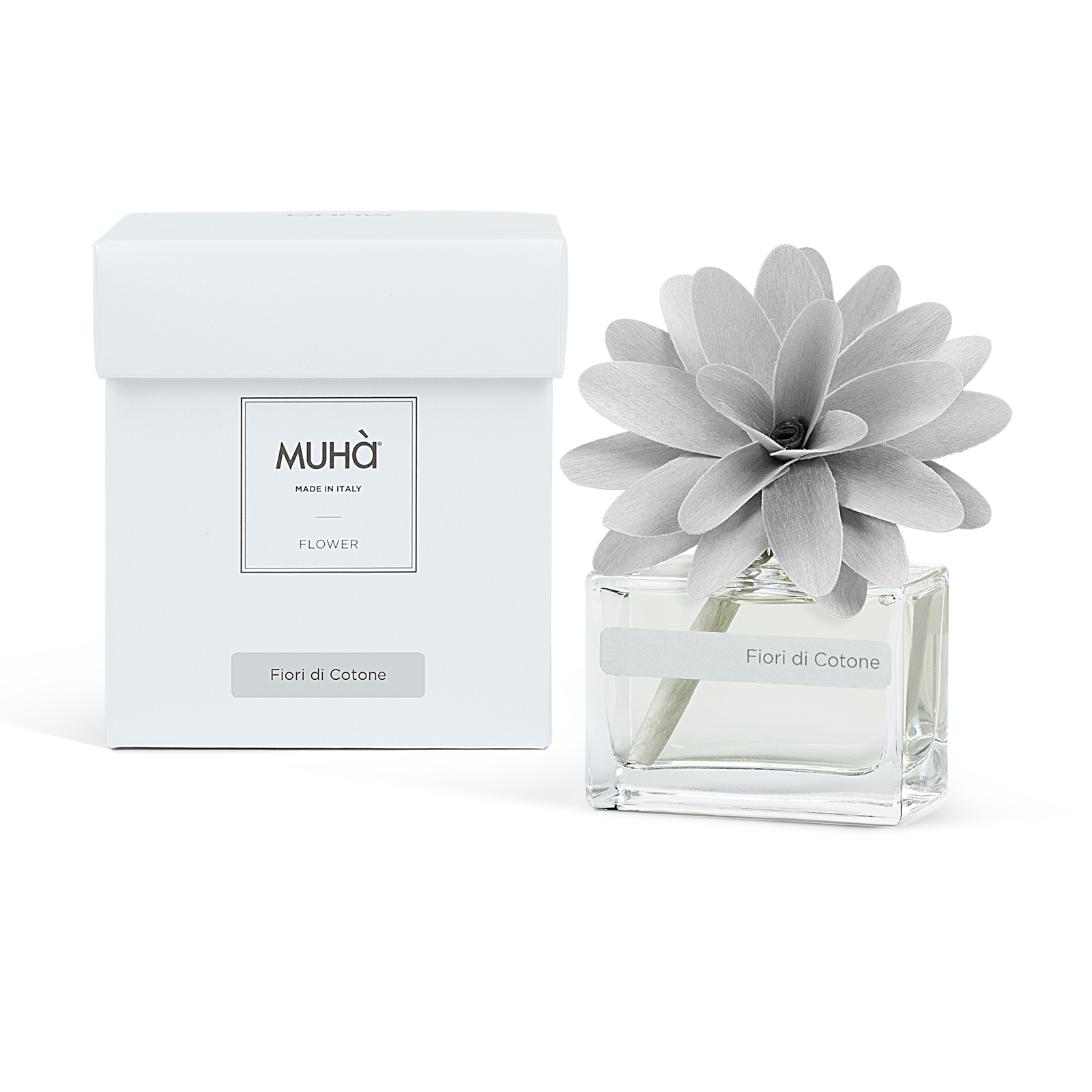 Muhà Geurdiffuser Flower Light Grey 30ml - Cotton Flowers