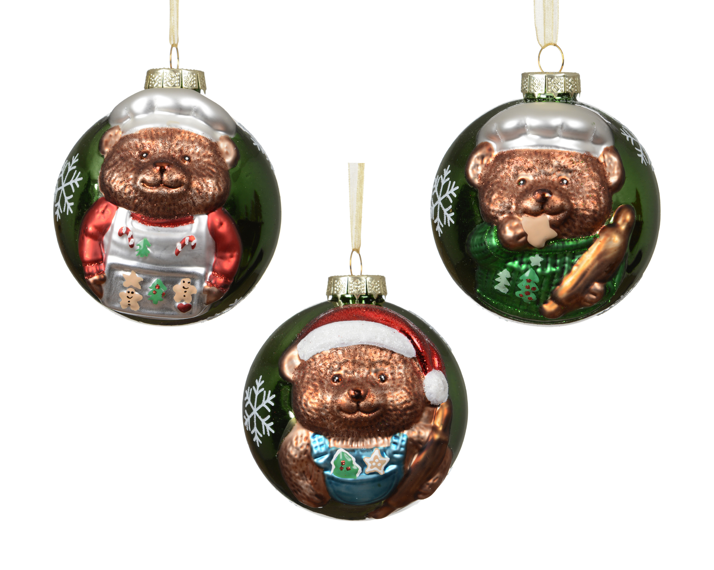 Kerstbal Glas 8cm met Beer - Glanzend - assorti - prijs per stuk