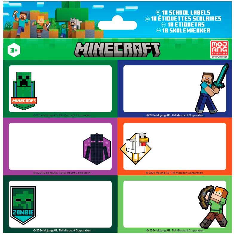 Minecraft Schooletiketten 3 vellen