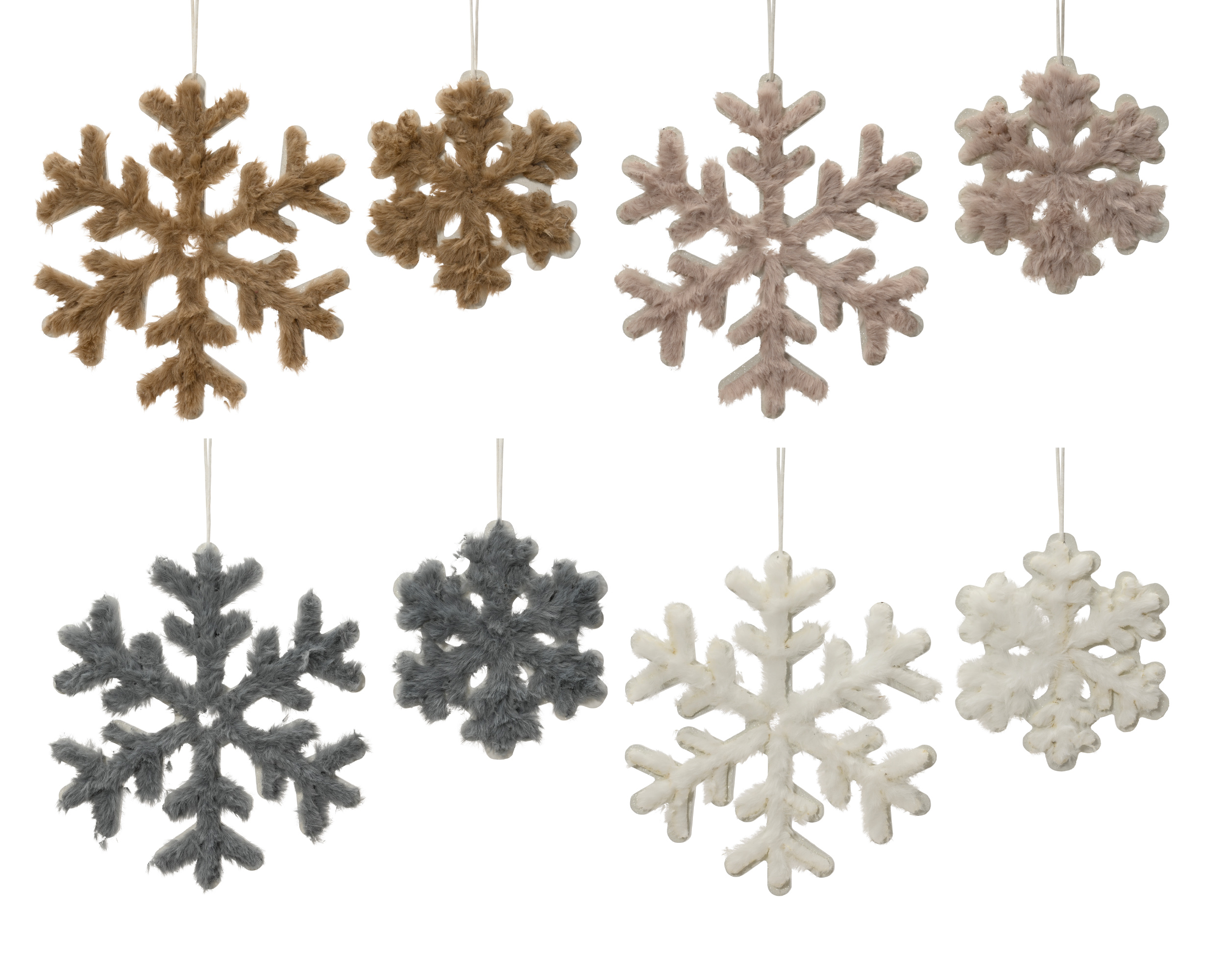 Boomhanger Faux Fur Sneeuwvlok set 2 stuks - 22x19.5 cm/15x15 cm - assorti - prijs per set