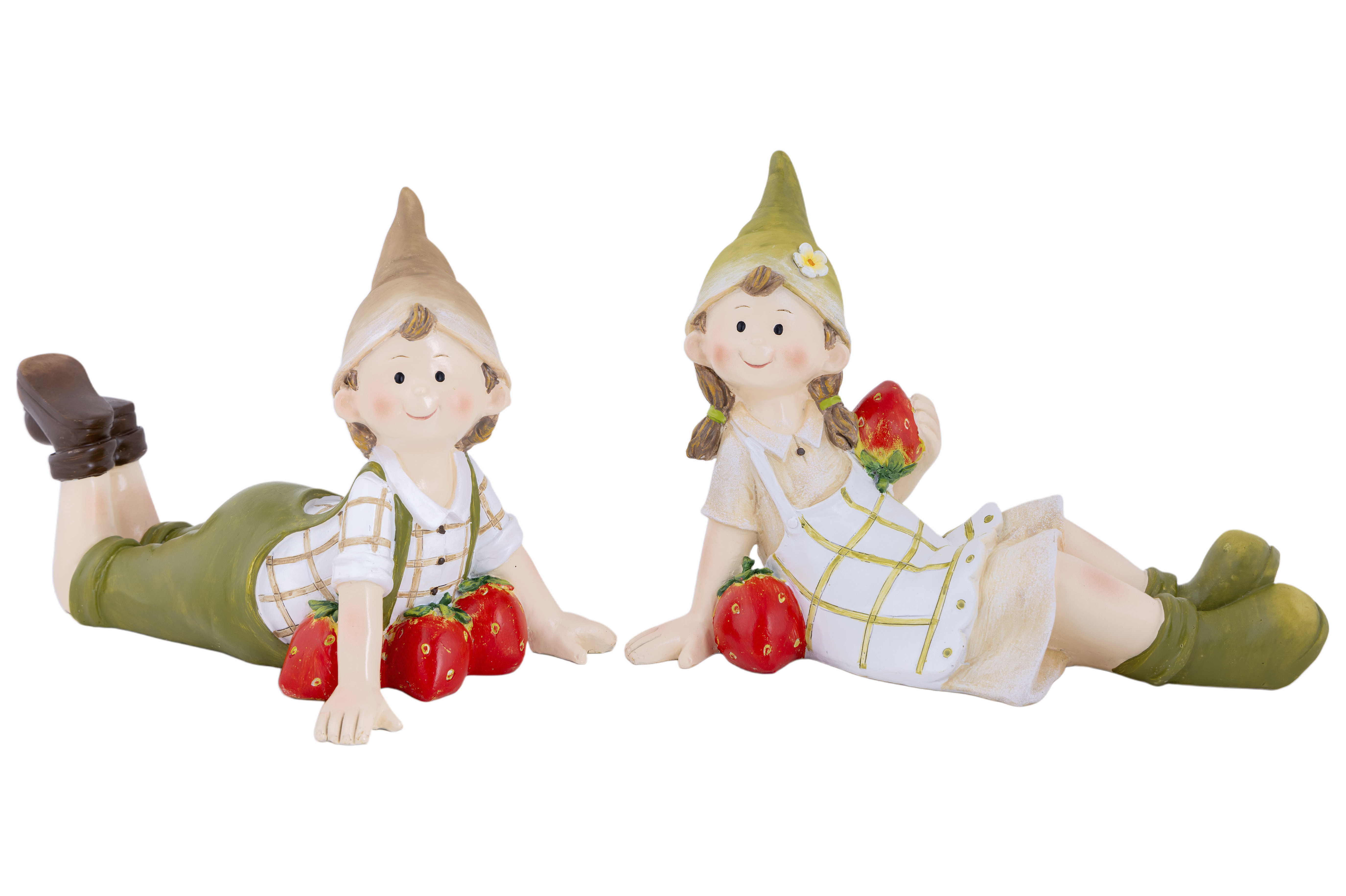 Cosy@Home Jongen/Meisje Liggend met Aardbeien - 24x10x17.5 cm - assorti - prijs per stuk