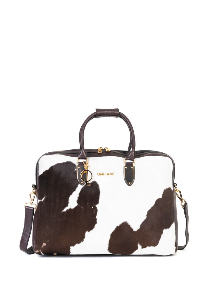 Olivia Lauren Cowhide Laptoptas 17" Rundleer Koeienvel 46x12x35 cm