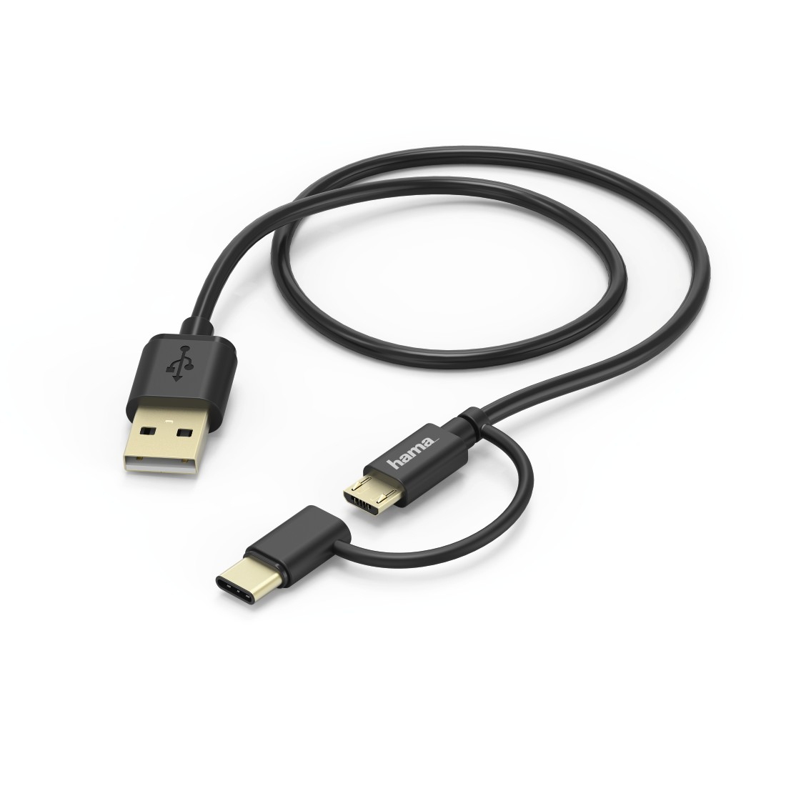 HAMA Laad- & Synchrokabel 2in1 USB Type-C Micro USB 1 m Zwart