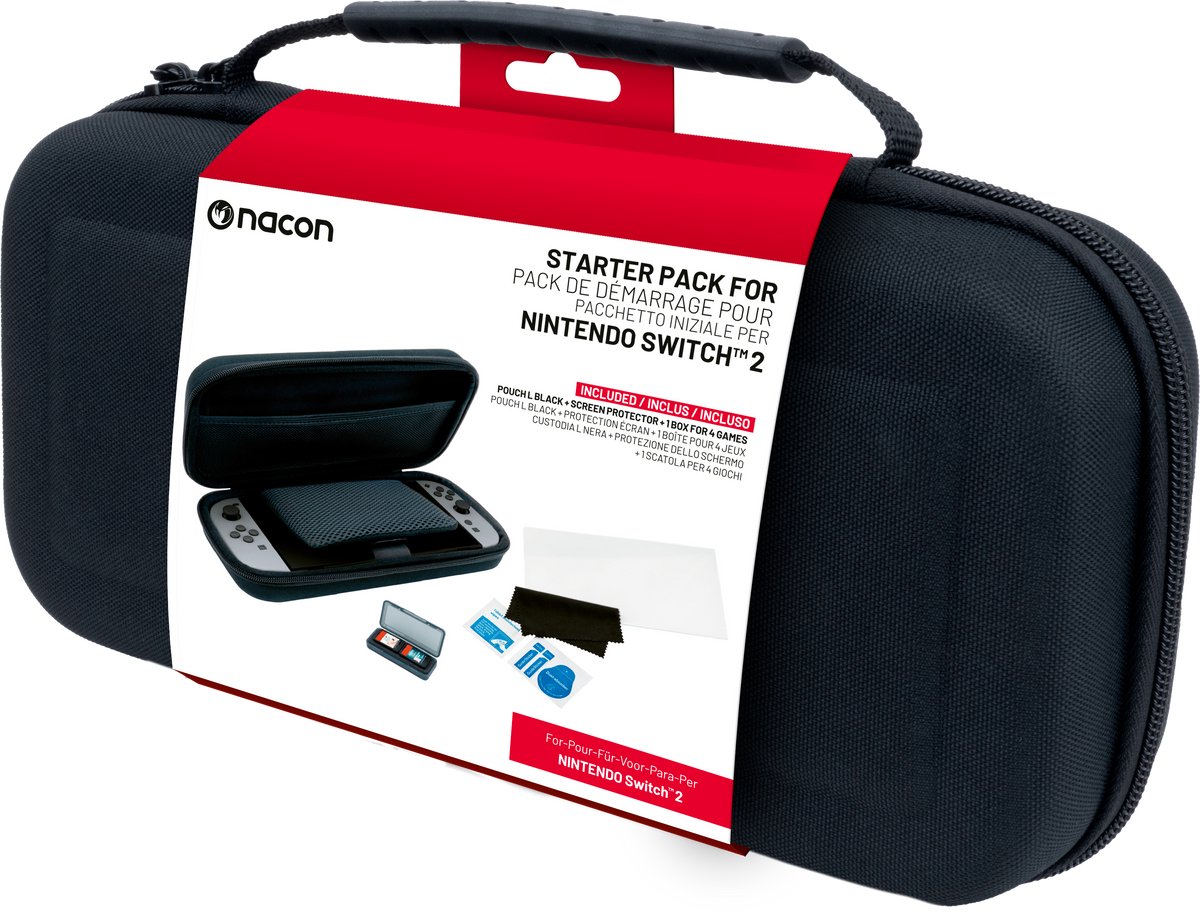 Nacon Opbergtas Pouch+Tempered Glass+Game Cases Black NS2