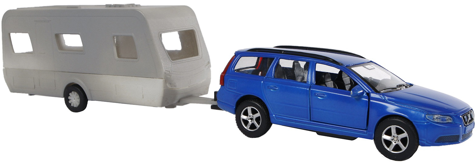 Volvo V70 met Dethleffs caravan 30 cm pull back