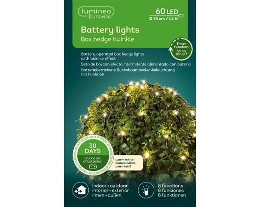 Lumineo Kerstverlichting Buxusnet Verlichting Durawise LED 35 cm - 60 leds - Black/Warm White