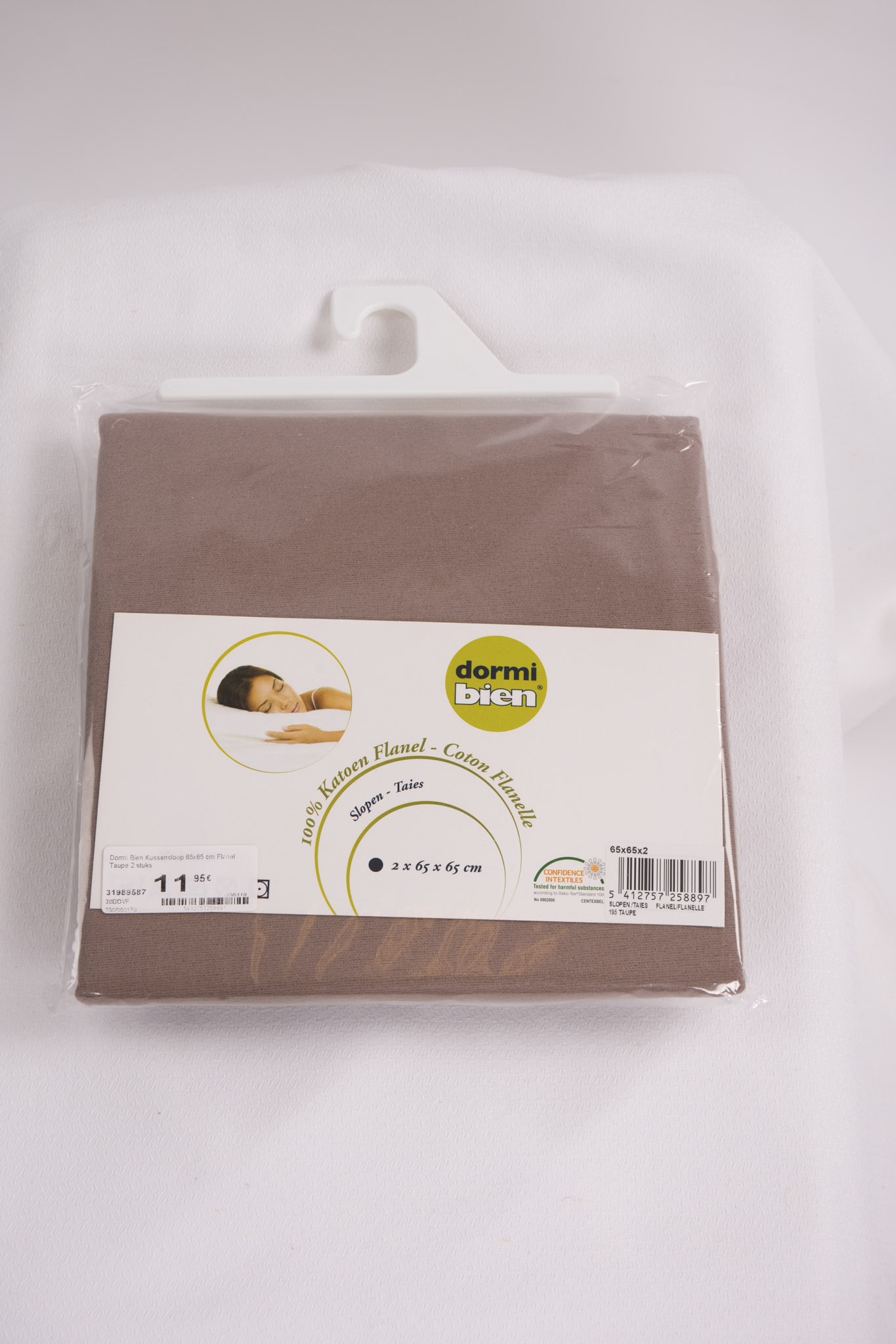 Dormi Bien Kussensloop 65x65 cm Flanel Taupe 2 stuks