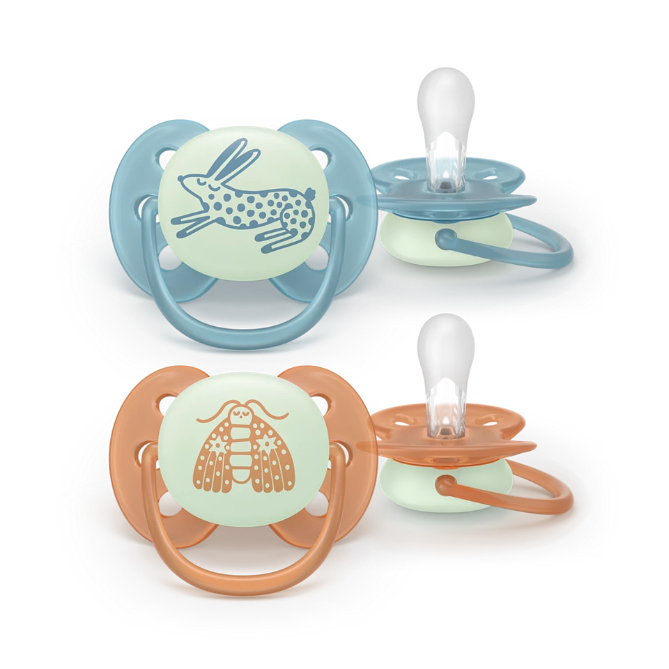 Philips Avent Fopspeen Ultra Soft Night Blauw-Oranje +18 maand - 2 stuks
