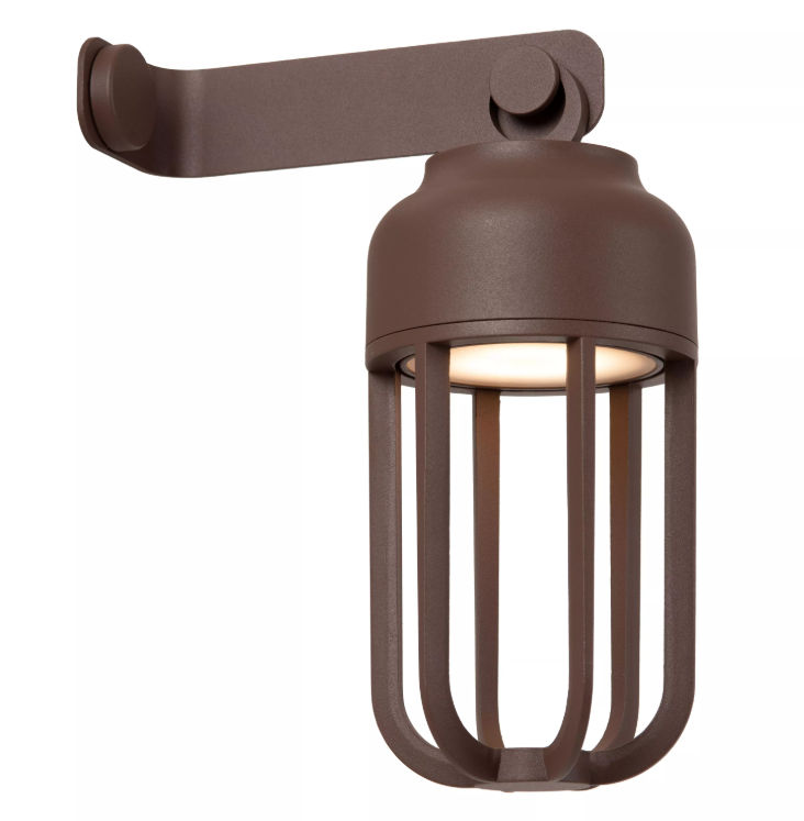 Lucide Wells Wandlamp Buiten Roestbruin 1x 8W 540lm 2700-4000K IP54Oplaadbaar Essential