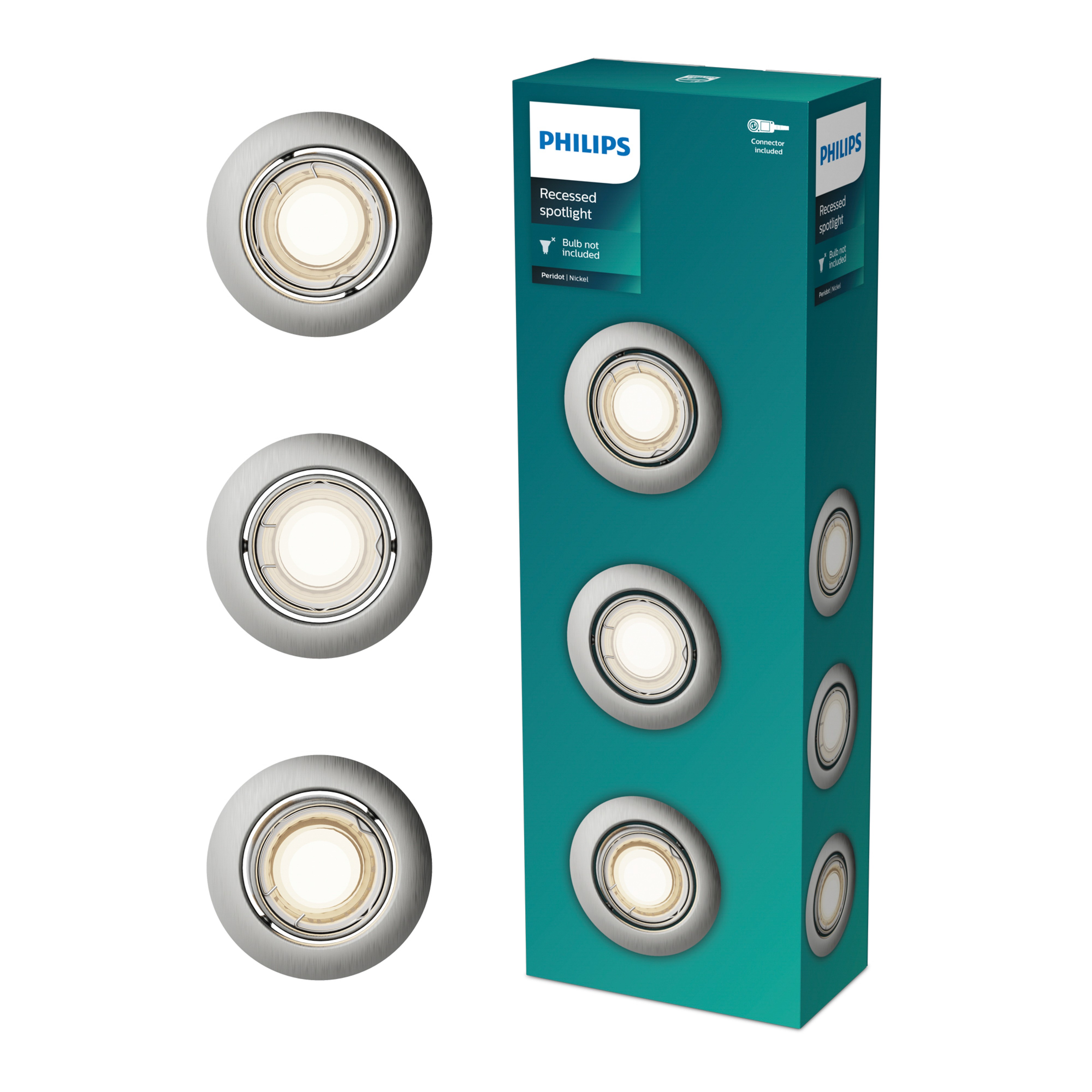Philips Inbouwspot Peridot Rond Richtbaar GU10 Nikkel - 3 stuks