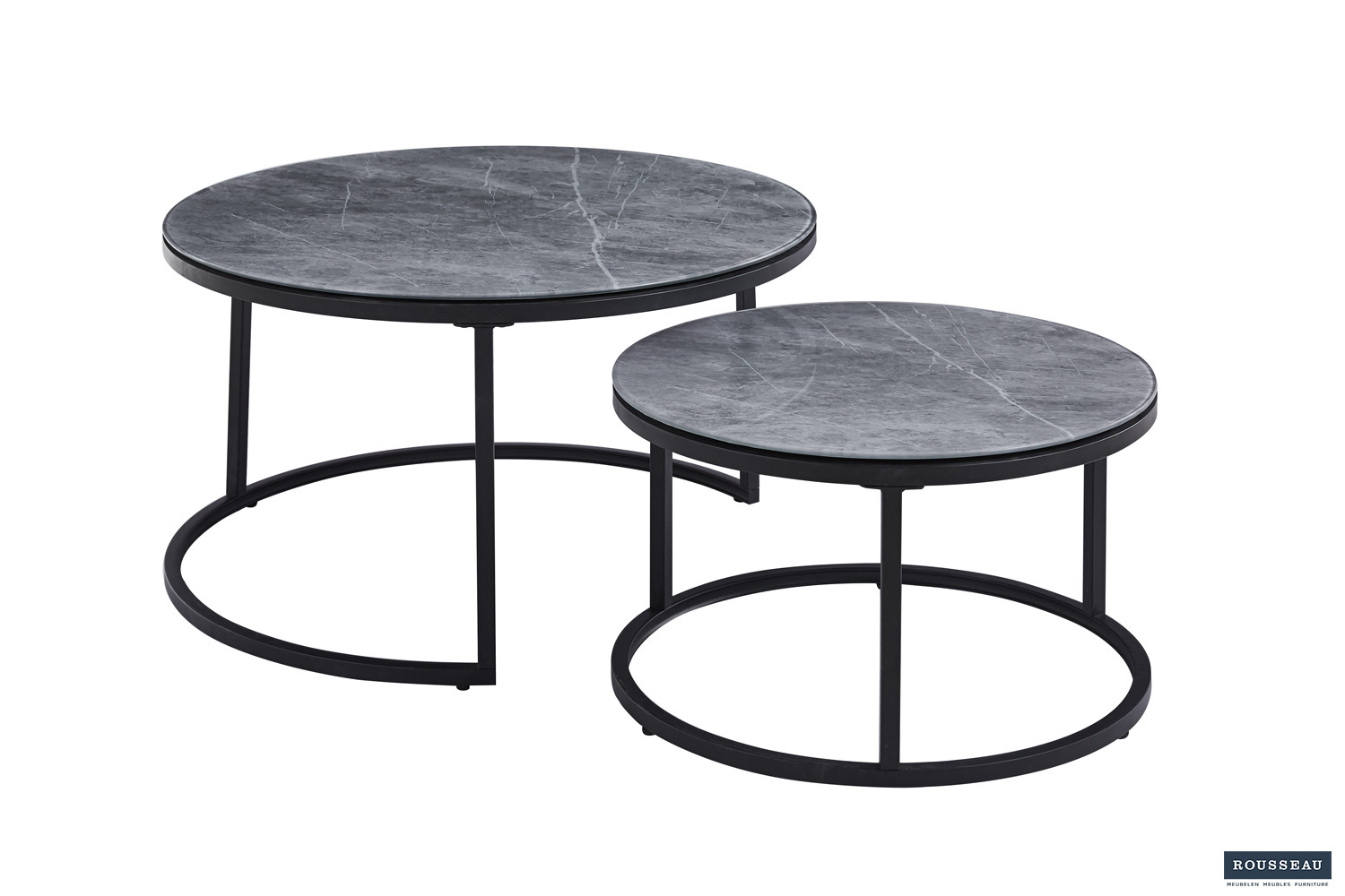 Salontafel Boston Set 2-delig Glas Steen Grijs 45x80x80 cm + 35x60x60 cm
