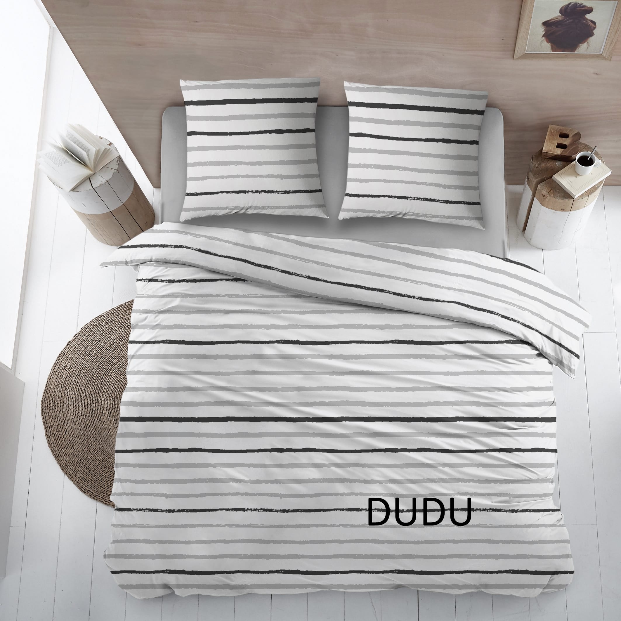 Cottons Laken Dudu Streep Grijs-Zwart 240x300 cm Flanel
