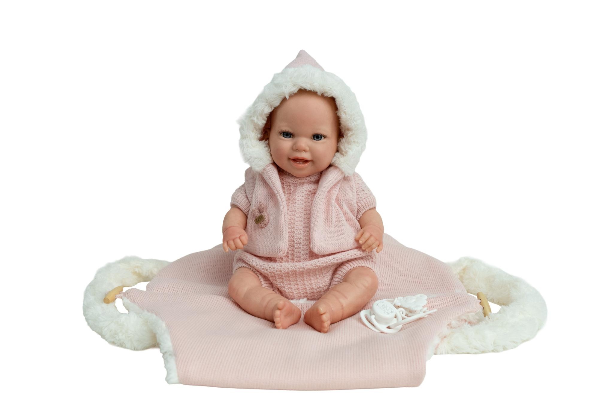 Arias Reborn Pop 35 cm Mabel roze met stoffen draagmand