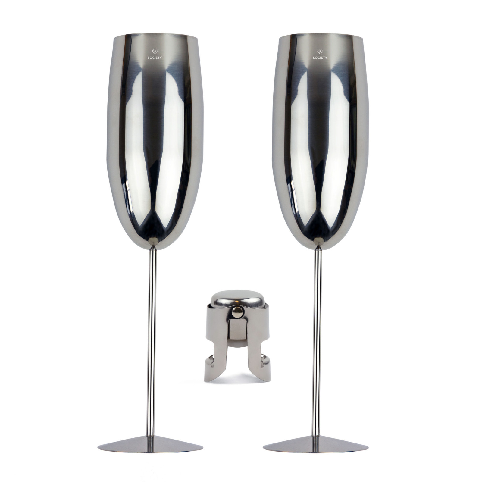 Society Champagne Anywhere 2 Champagneglazen & Flesstop - RVS