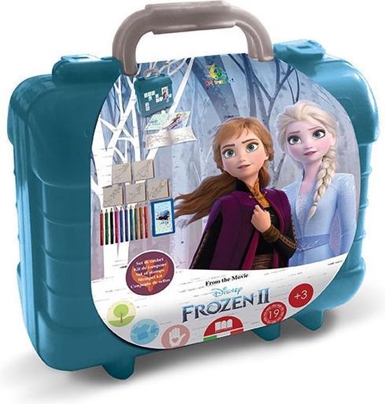 Disney Frozen Stempelkoffer 5 houten stempels, 10stiften, inktkussen