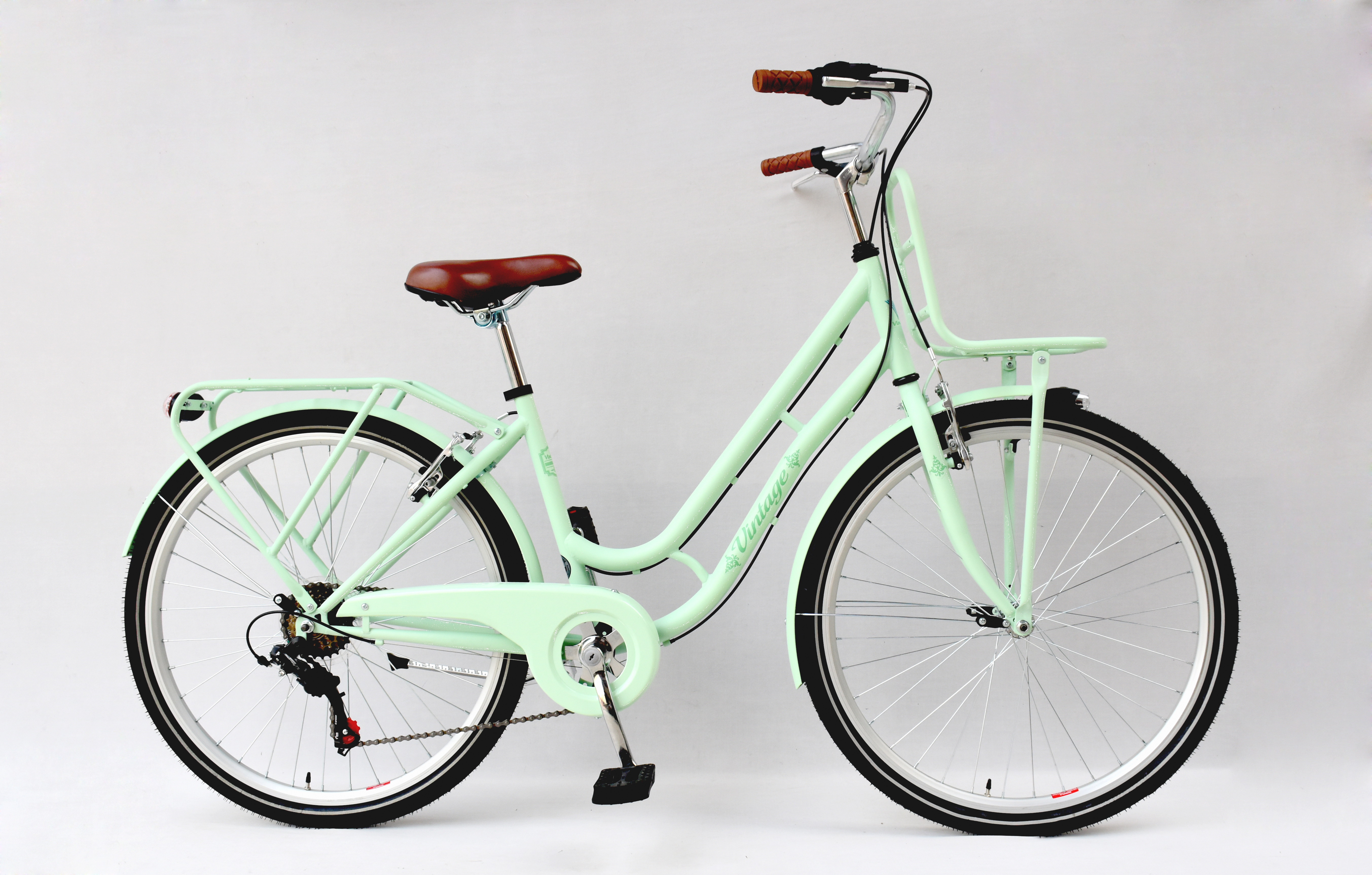 Vintage Kinderfiets 26" Mat Groen met Voordrager