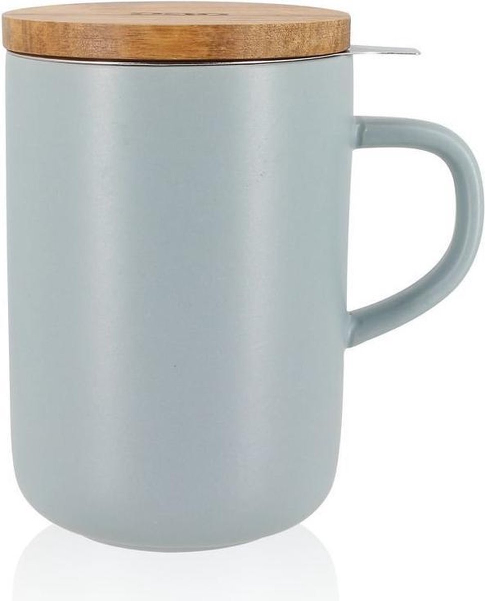 OGO Theemok Grijs 500ml met Inzet en Acacia Deksel